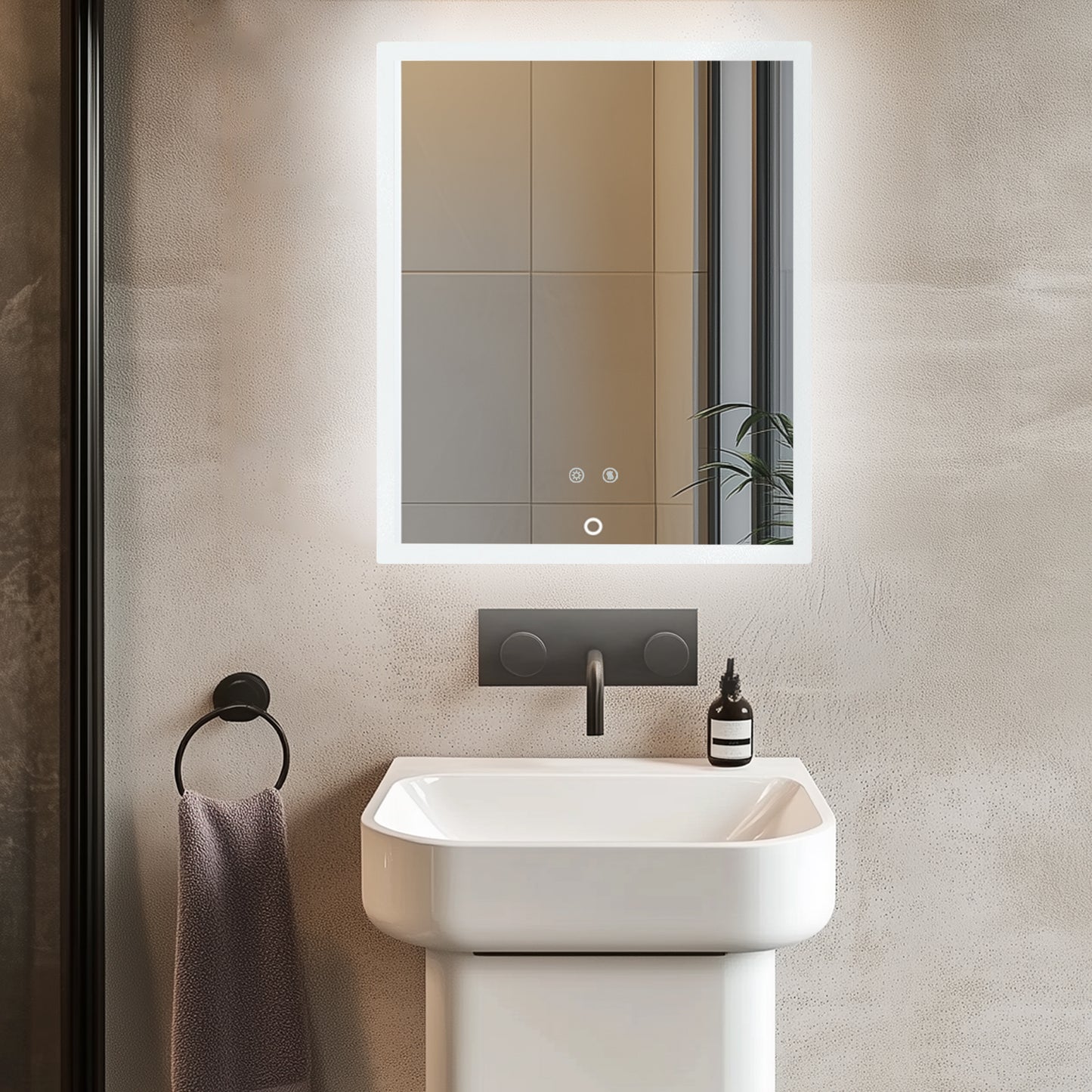 LUVODI Rectangular LED Bathroom Mirror with Lights, 2 Buttons (Glowing Outer Edge)