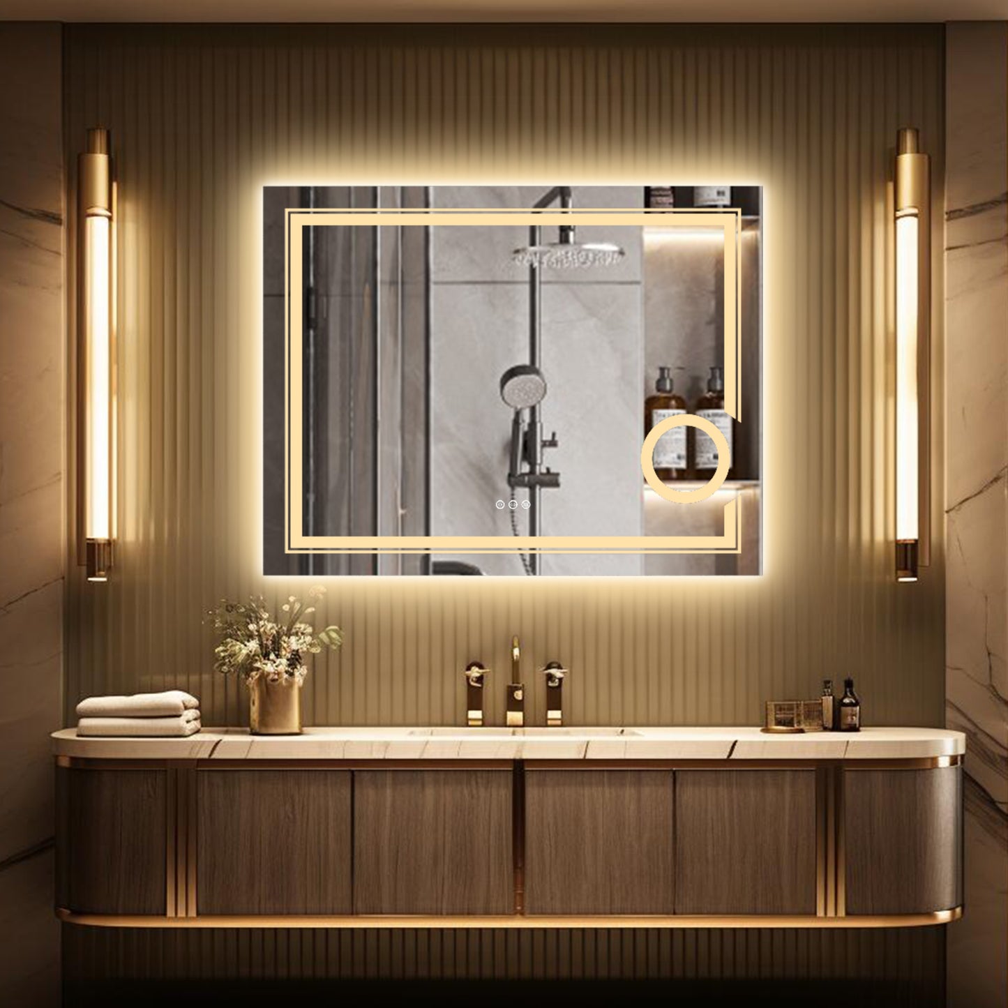LUVODI LED Bathroom Mirror 3X Magnifier Dimmable Front Light + Backlit Defogging , Memory Function