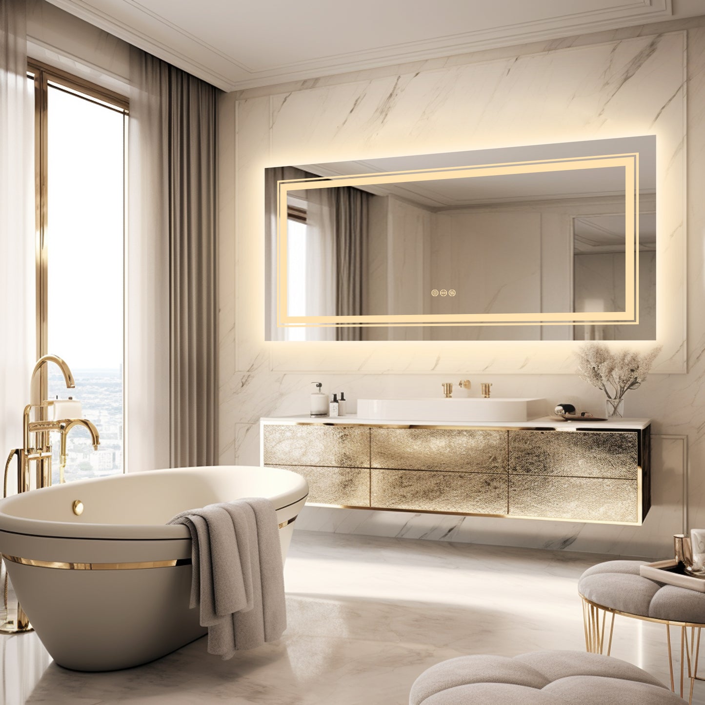 LUVODI Rectangular LED Bathroom Mirror 3 Color Backlit and Front Light Horizontal/Vertical