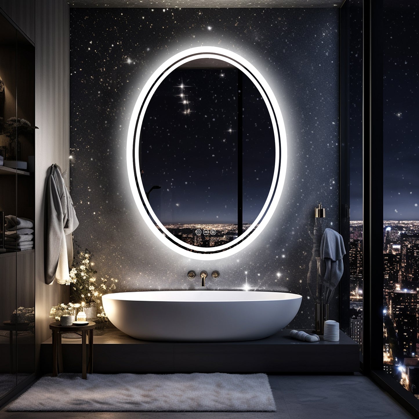 LUVODI Oval Illuminated Bathroom Mirror 3 Colors Defogging Smart Mirror(Glowing Outer Edge)