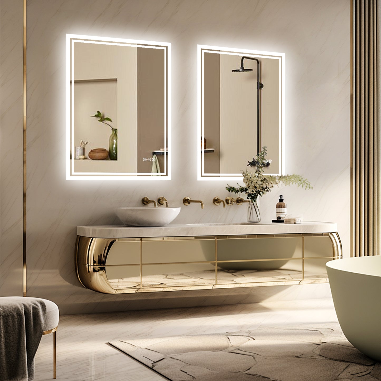 LUVODI Rectangular LED Bathroom Mirror 3Color Defogging Smart Mirror(Glowing Outer Edge)