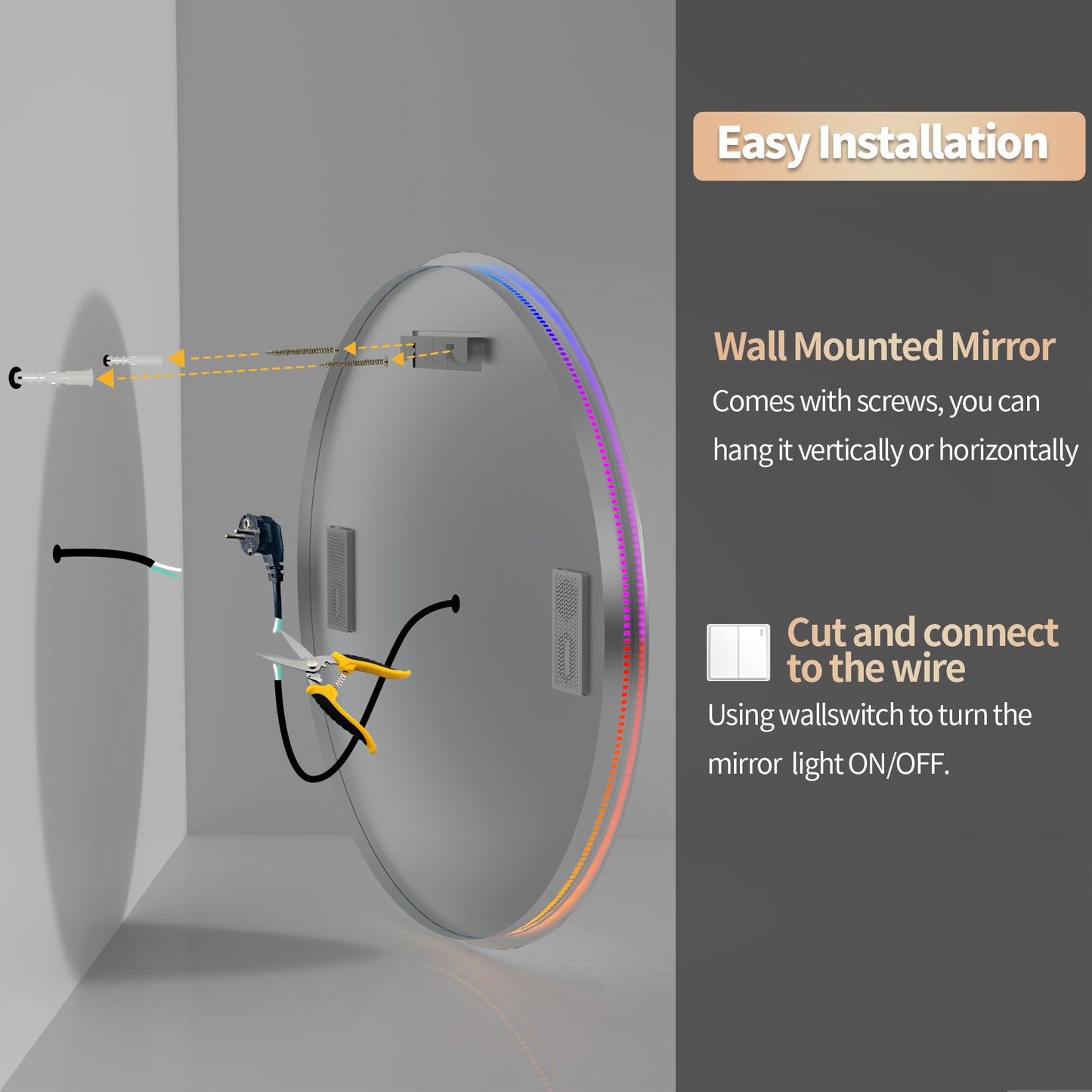 LUVODI Round LED Bluetooth Bathroom Mirror with RGB Backlit