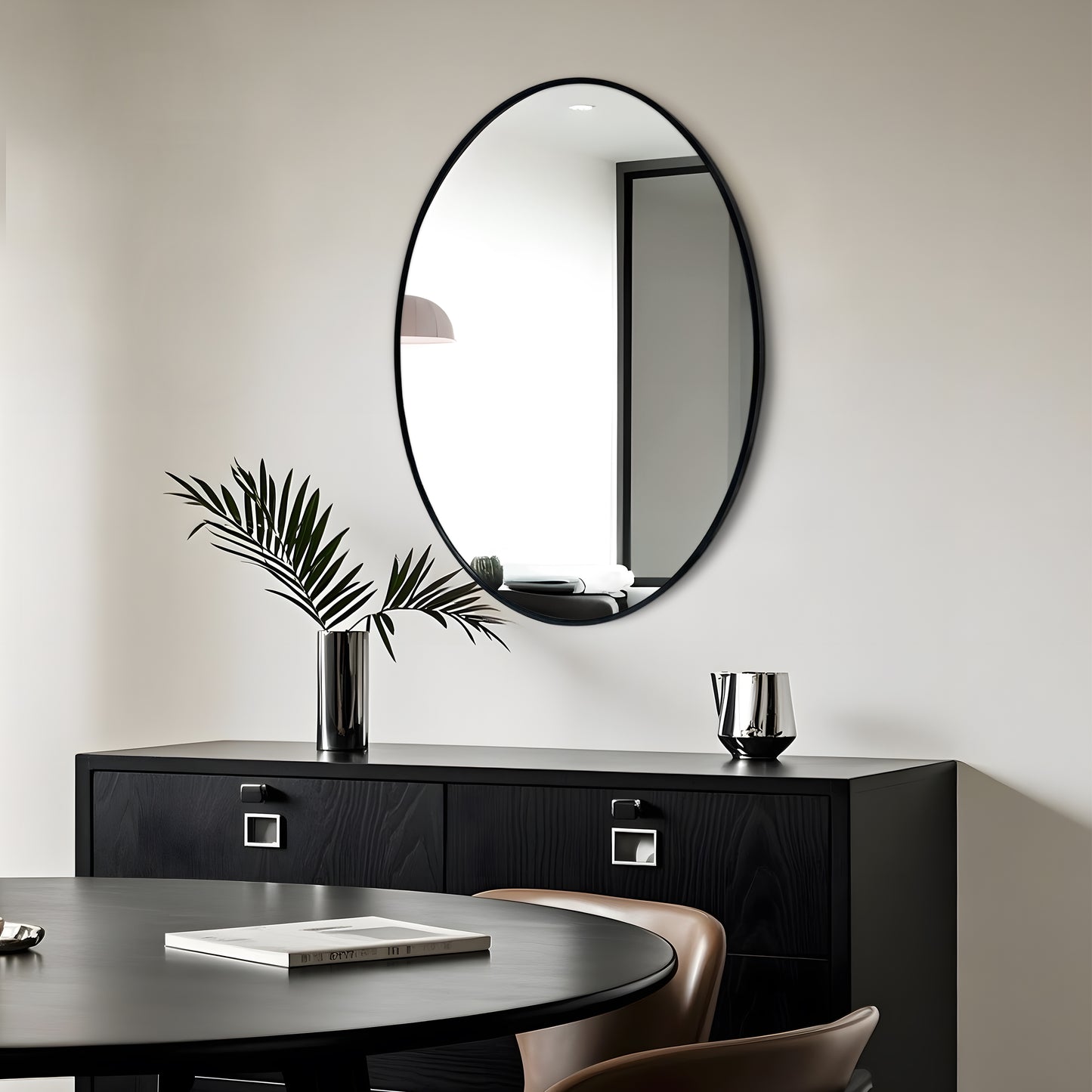 Oval Wall Mirror with Black Frame for Living Room, Bedroom