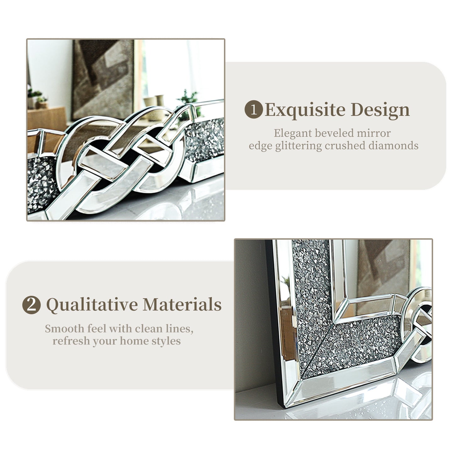 Large Crystal Crush Diamond Mirror for Wall Decor for for Living Room Bedroom Entryway