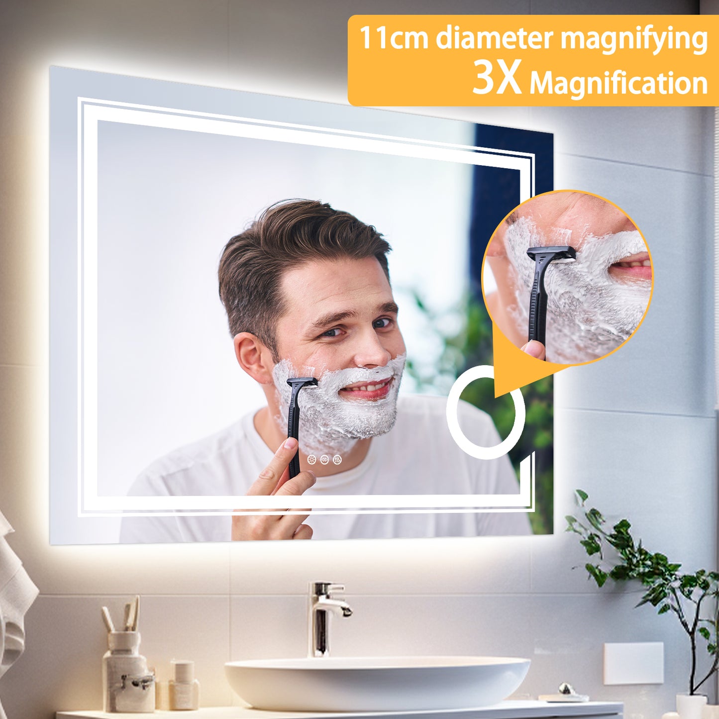 LUVODI LED Bathroom Mirror 3X Magnifier Dimmable Front Light + Backlit Defogging , Memory Function