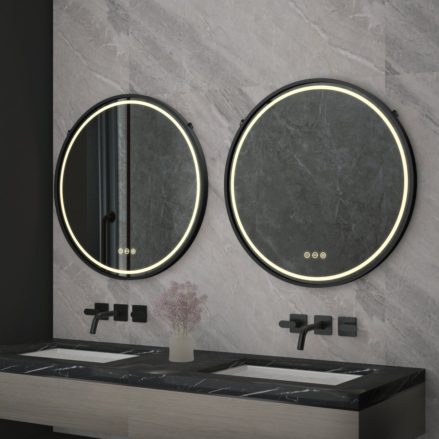 LUVODI Round LED Bathroom Mirror with Black Frame for Bathroom Bedroom Entryway