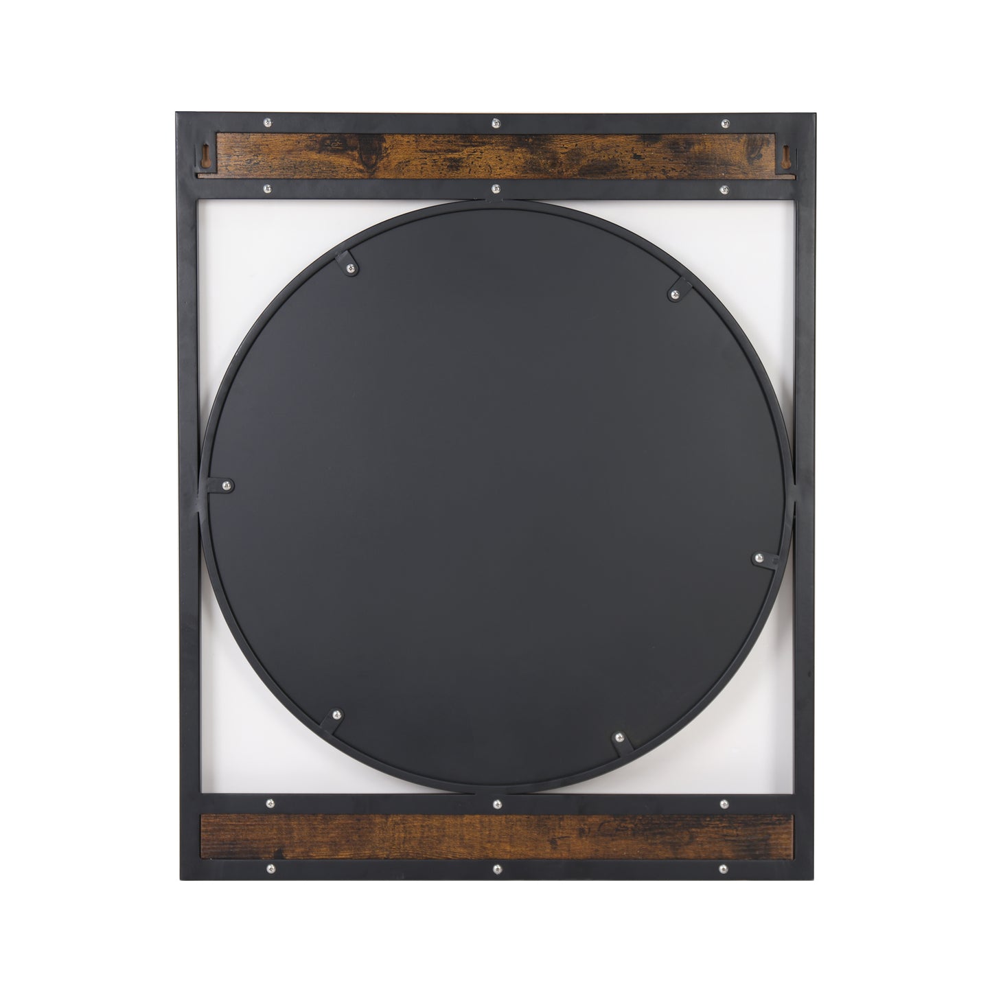 Industrial Retro Metal Round Wall Mirror with Square Wood Frame