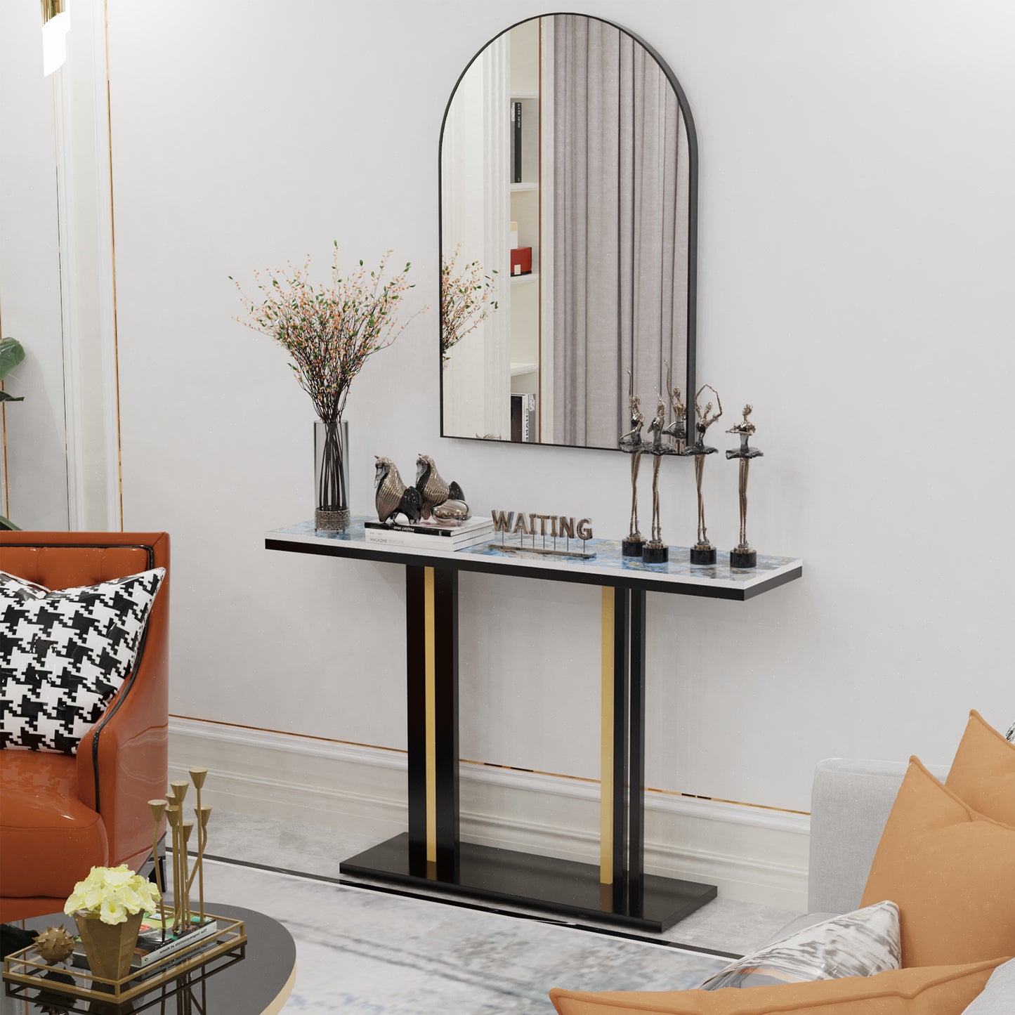 LUVODI Black Framed Arched Wall Mirror Bathroom Bedroom Makeup Dressing Mirror