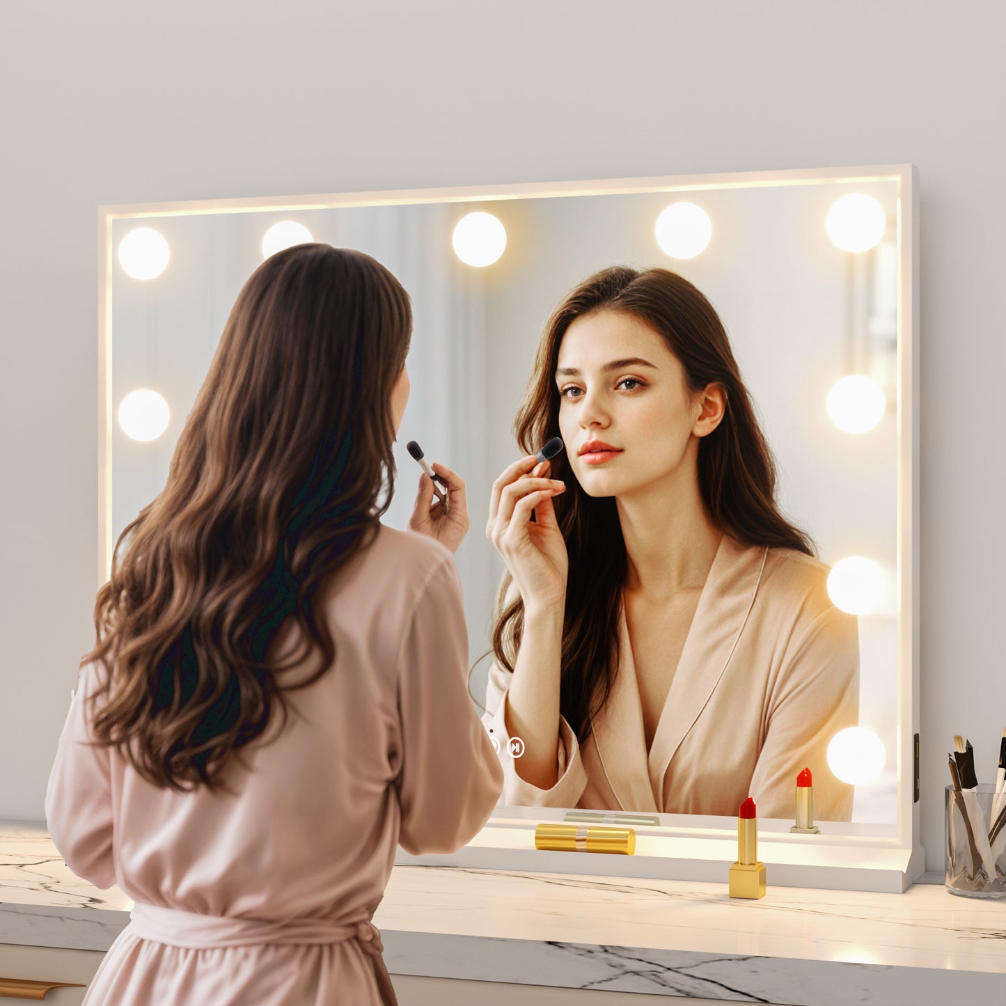 LUVODI Hollywood Vanity Mirror with Lights and Bluetooth Speakers, 32x24in