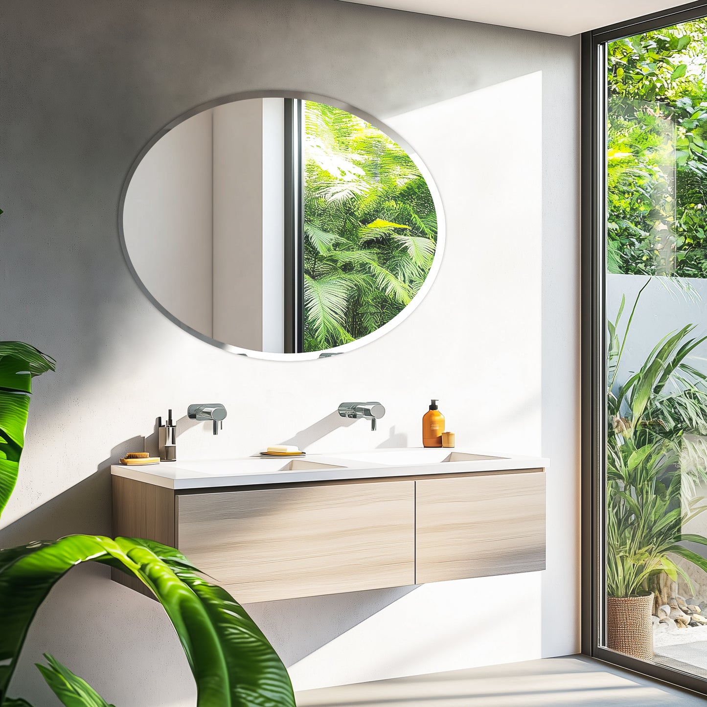 Frameless Beveled Edge Oval Wall Mirror