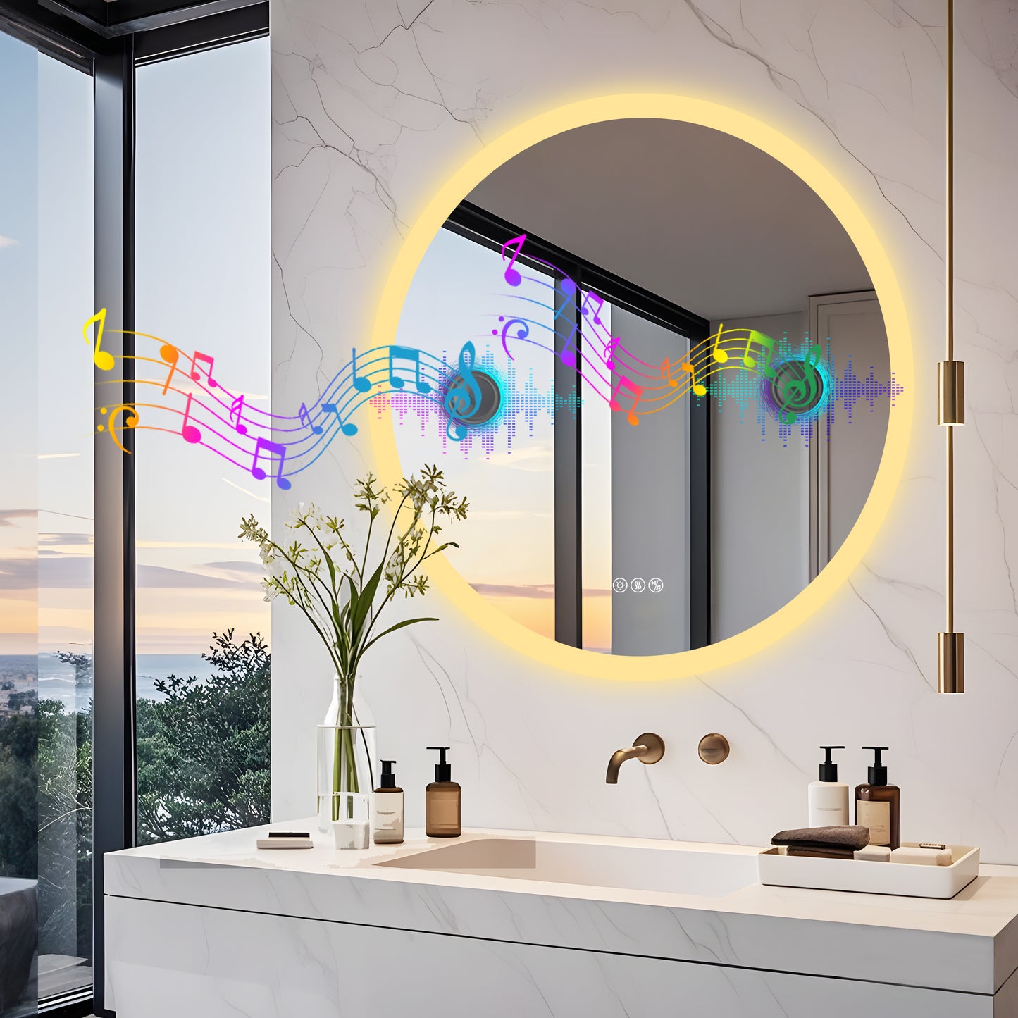 LUVODI Round Bluetooth Bathroom Mirror with Speaker, No Display 31.5 in