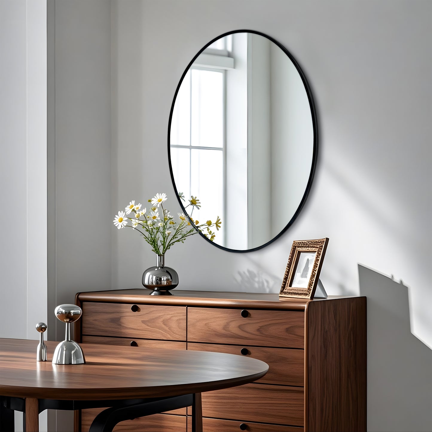 Oval Wall Mirror with Black Frame for Living Room, Bedroom