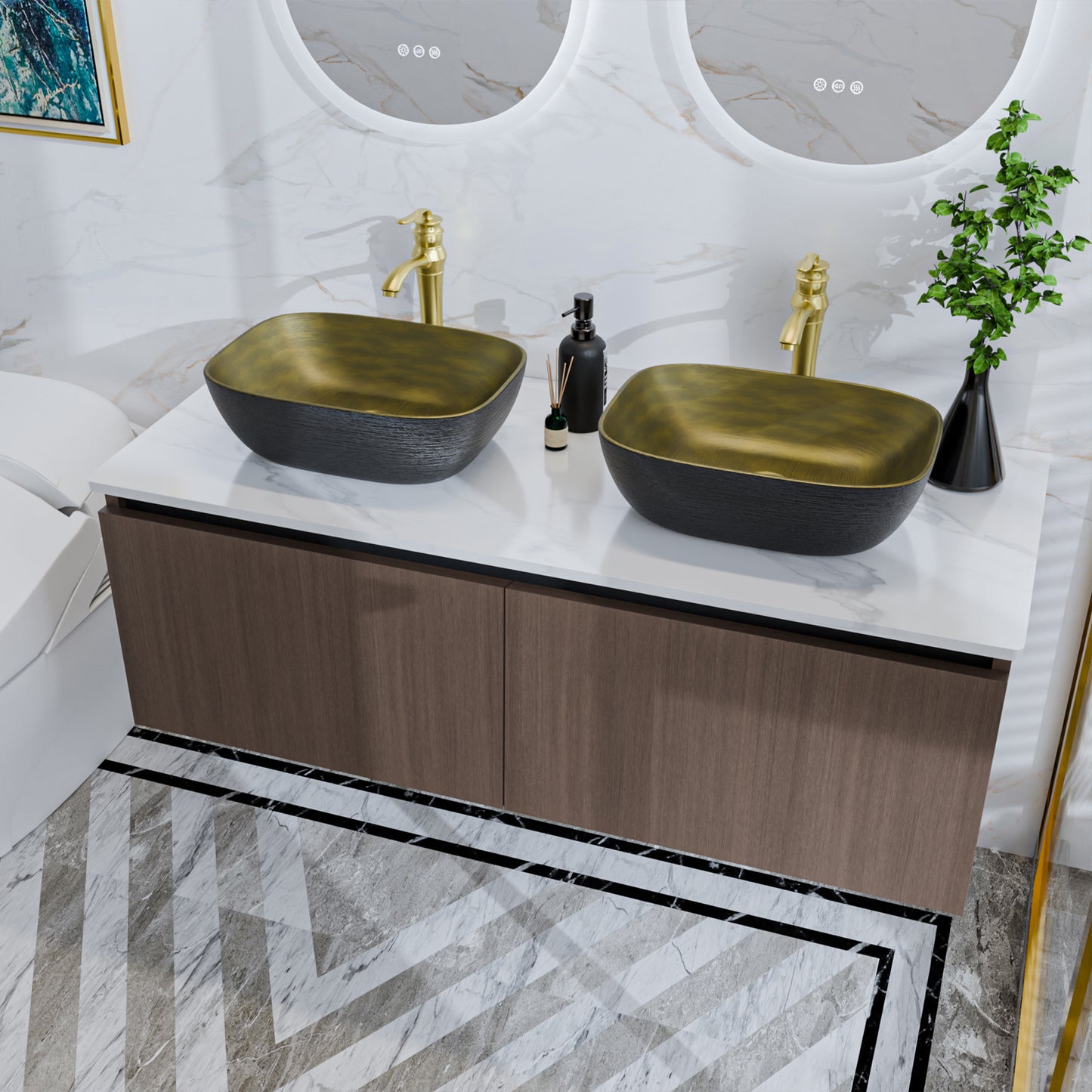 LUVODI Floating Bathroom Vanity Set: Vintage Wall Bathroom Vanity Sink with Doors ( Mirror not Included)