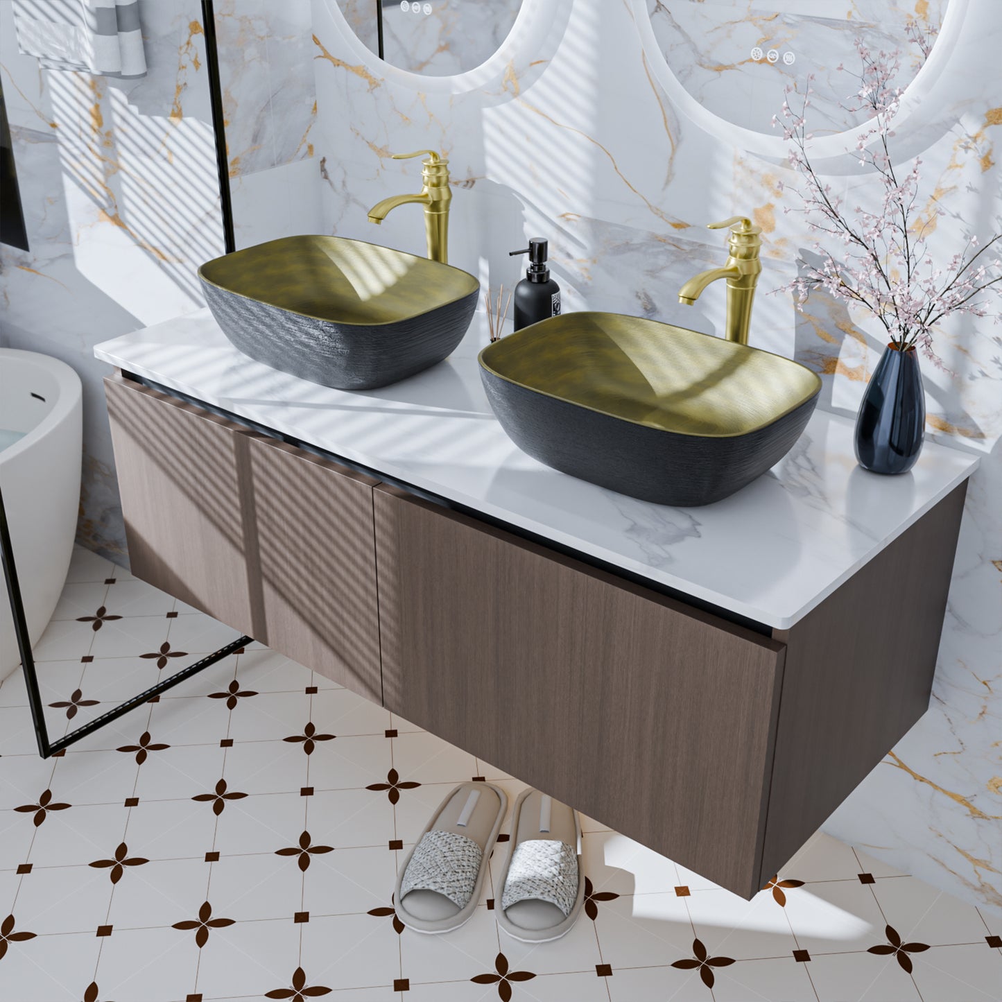 LUVODI Floating Bathroom Vanity Set: Vintage Wall Bathroom Vanity Sink with Doors ( Mirror not Included)
