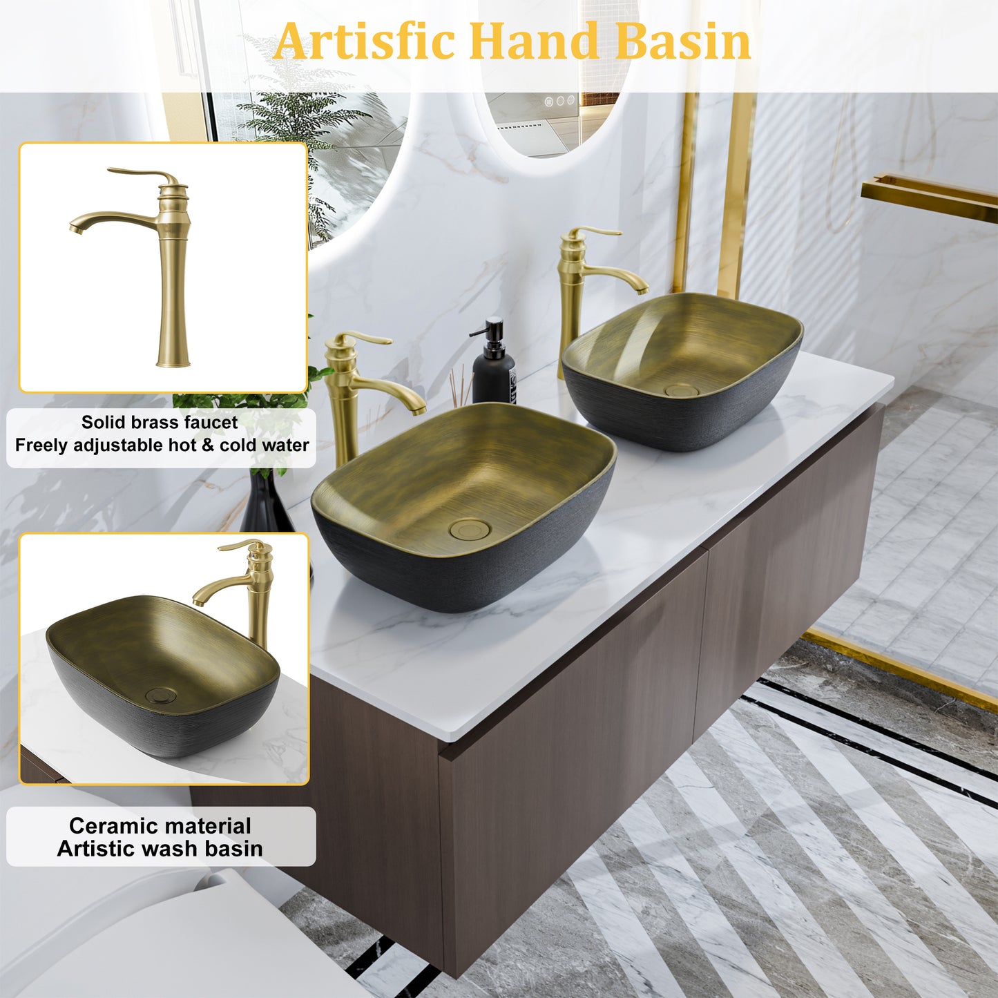 LUVODI Floating Bathroom Vanity Set: Vintage Wall Bathroom Vanity Sink with Doors ( Mirror not Included)