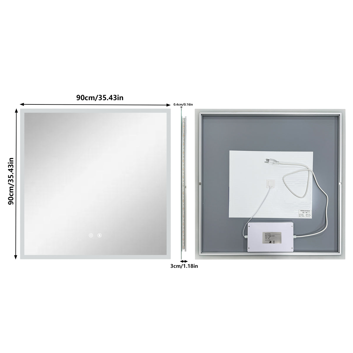 LUVODI LED Square Bathroom Mirror, Tempered Glass Lighted Vanity Mirror(Growing Outer Edge)