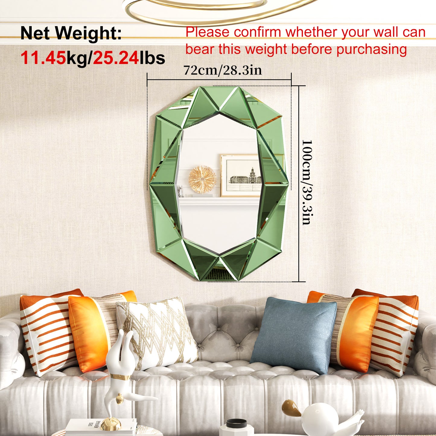 Asymmetrical Decorative Wall Mirror with Beveled Diamond Pieces