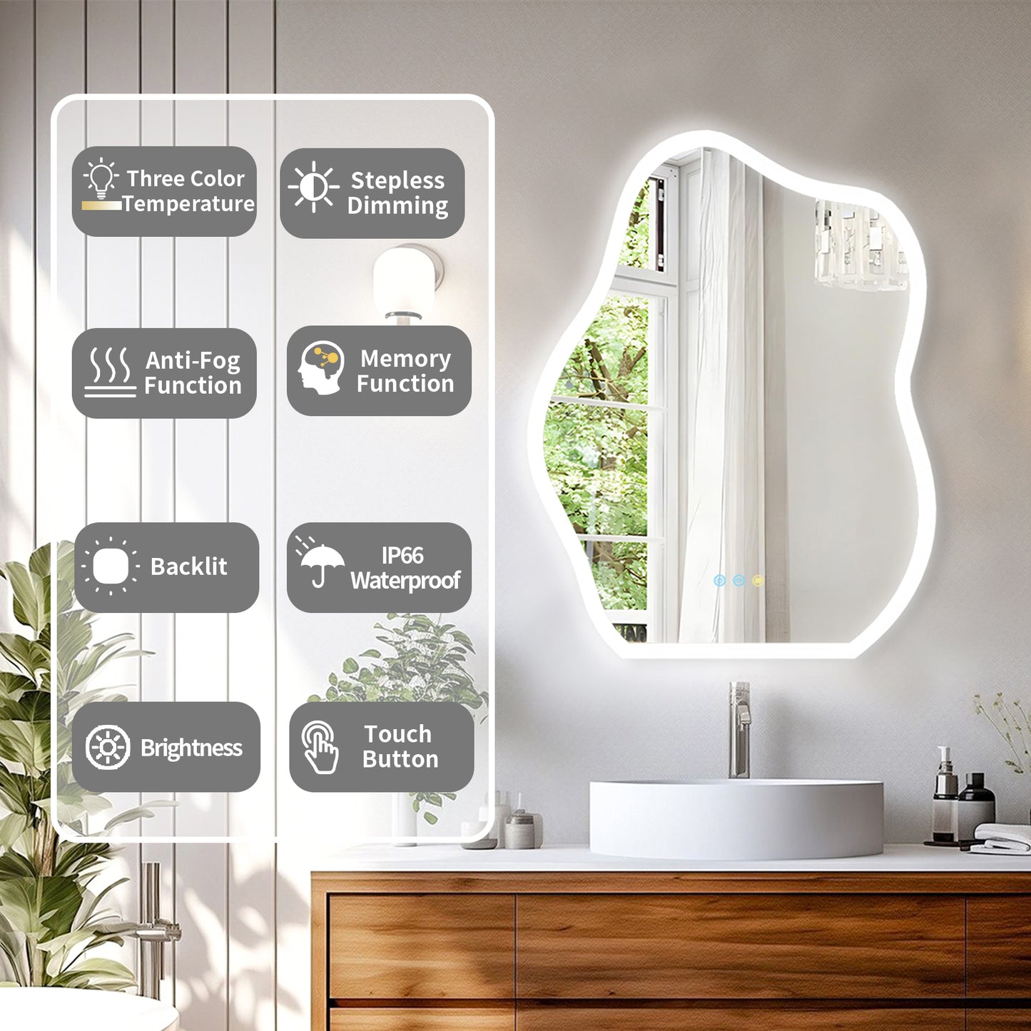 LUVODI Cloud Crystal-like Lighted Bathroom Mirror w/ Backlit 23.6x31.5 inch