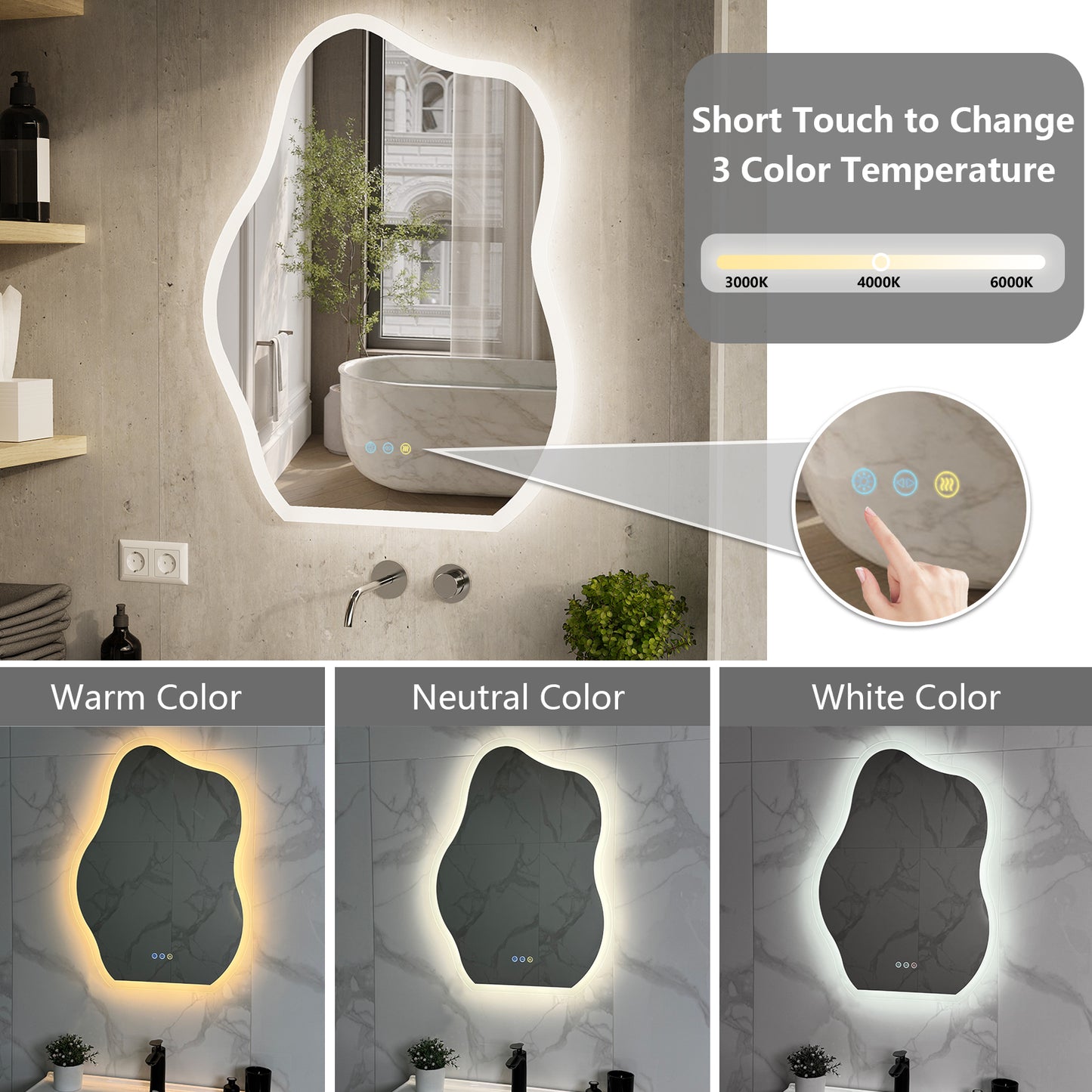 LUVODI Cloud Crystal-like Lighted Bathroom Mirror w/ Backlit 23.6x31.5 inch