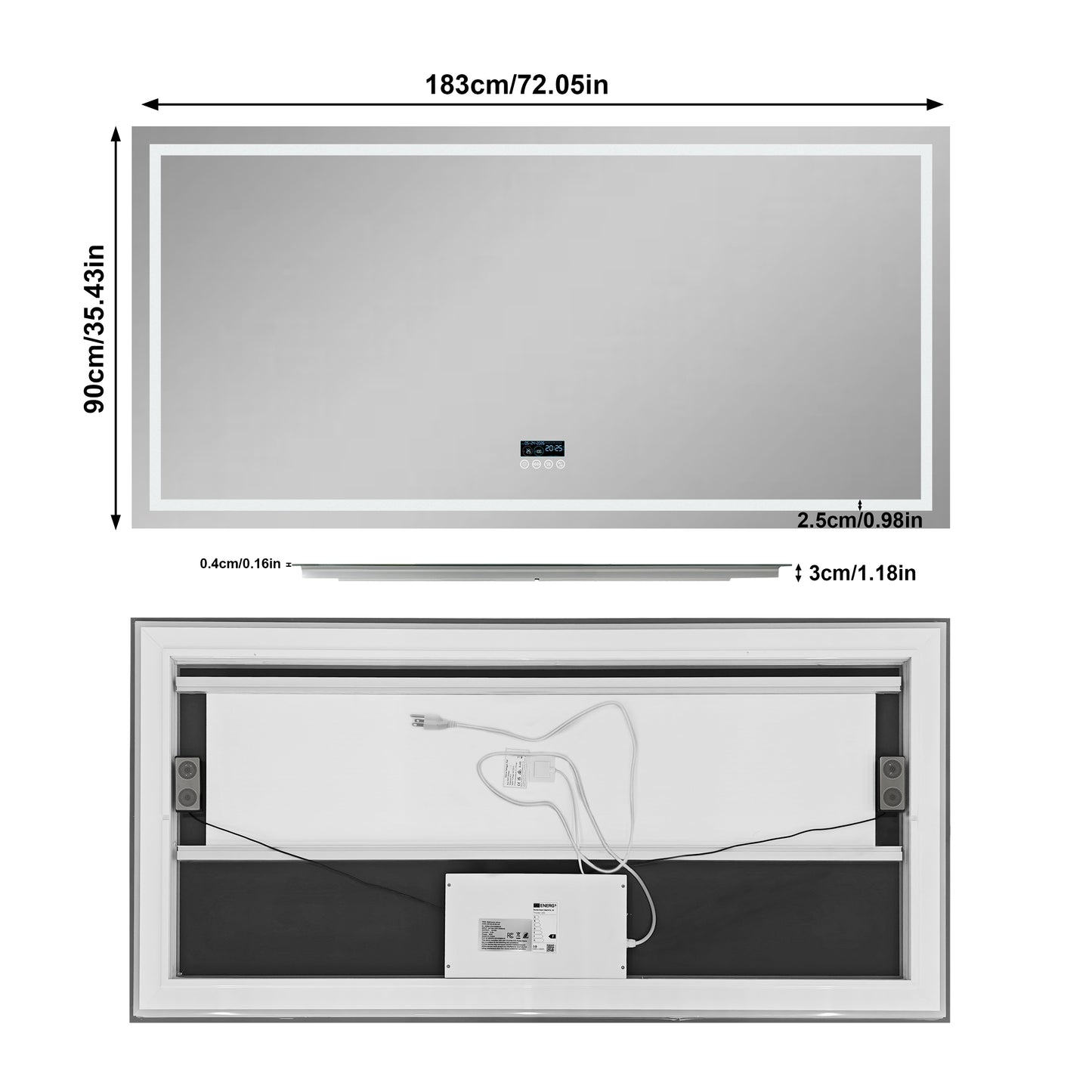 LUVODI LED Bluetooth Bathroom Mirror with Display, Rectangular Lighted Bathroom Mirror with Tempered Glass, Frontlit and Backlit Vanity Mirror