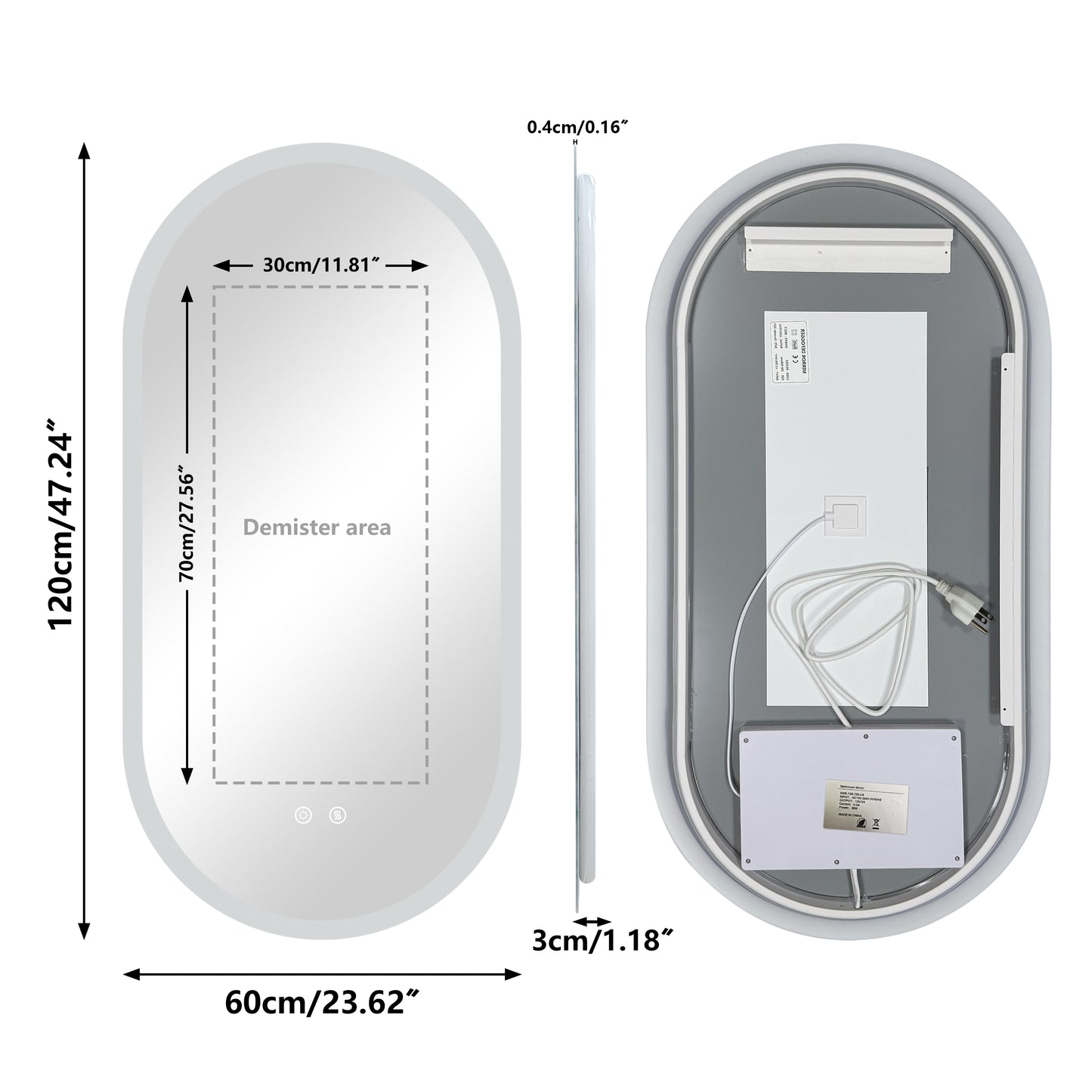 LUVODI Long Oval LED Bathroom Mirror, Tempered Glass Front Lit Vanity Mirror (2 Buttons)