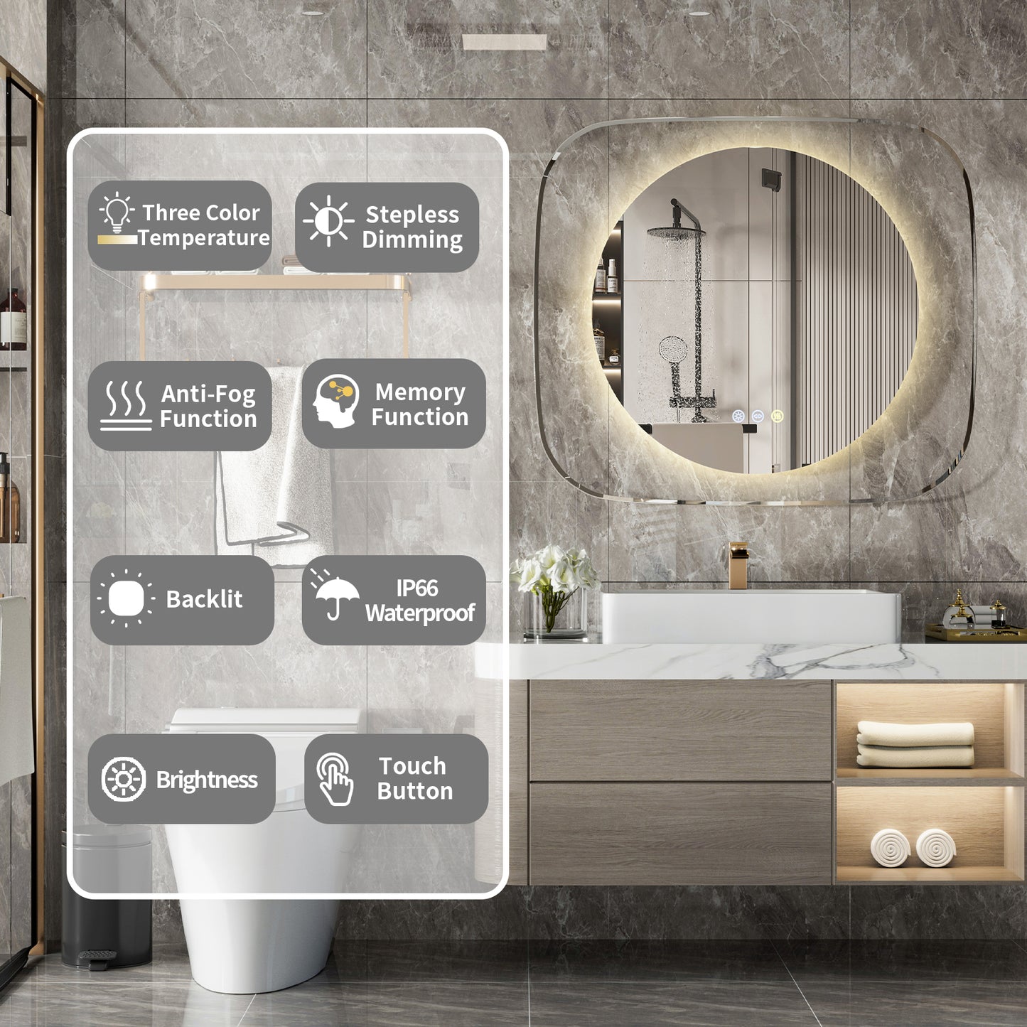 LUVODI Innovative Lighted Bathroom Mirror with Backlit Clear Glass Frame for Charming Lighting Effects( No Plug)