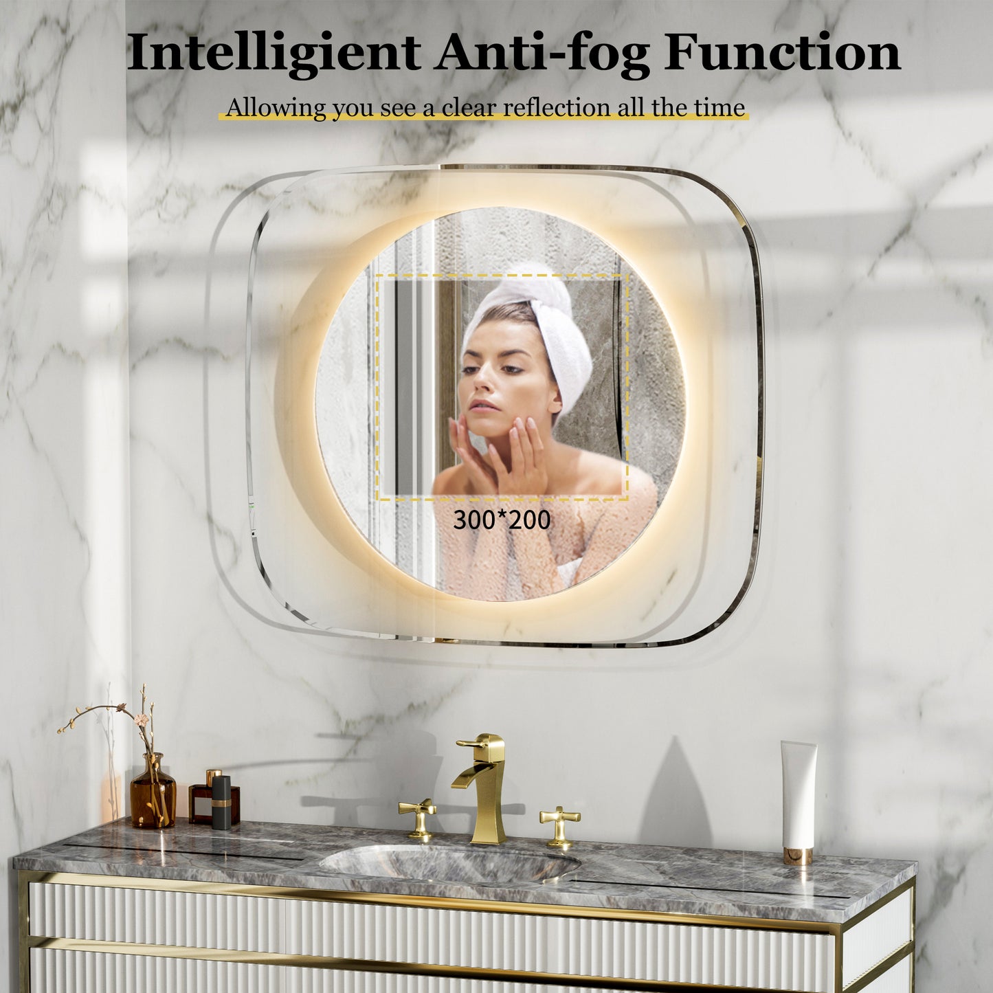 LUVODI Innovative Lighted Bathroom Mirror with Backlit Clear Glass Frame for Charming Lighting Effects( No Plug)