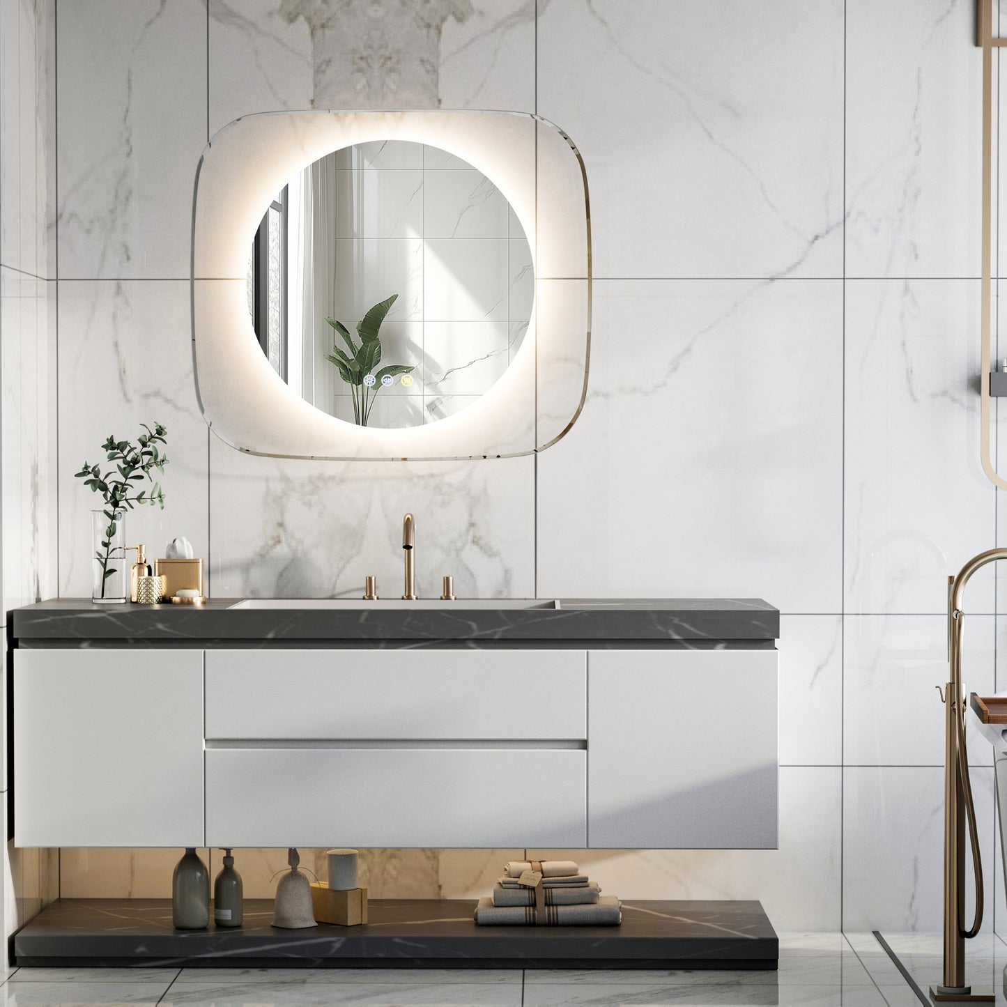 LUVODI Innovative Lighted Bathroom Mirror with Backlit Clear Glass Frame for Charming Lighting Effects( No Plug)