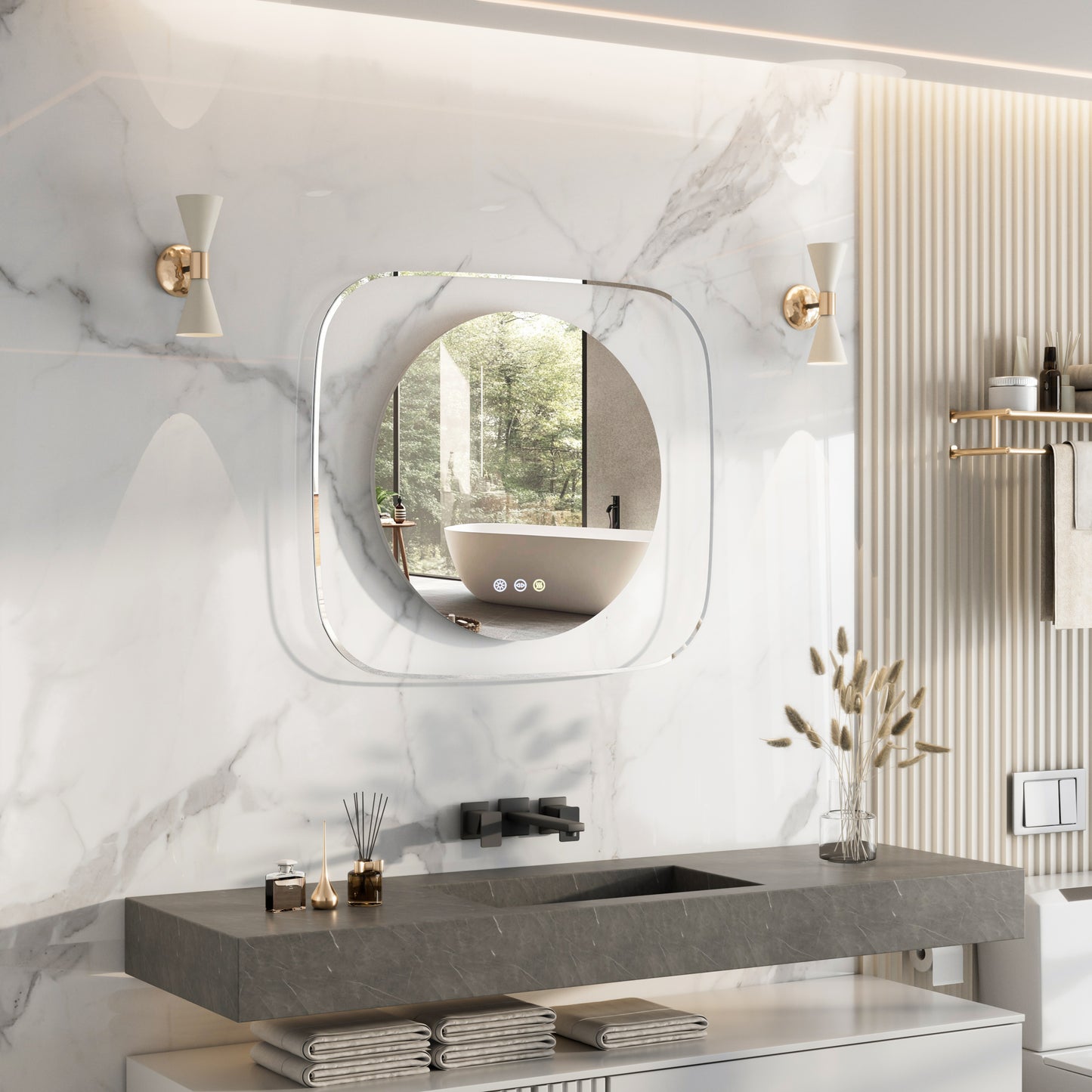 LUVODI Innovative Lighted Bathroom Mirror with Backlit Clear Glass Frame for Charming Lighting Effects( No Plug)