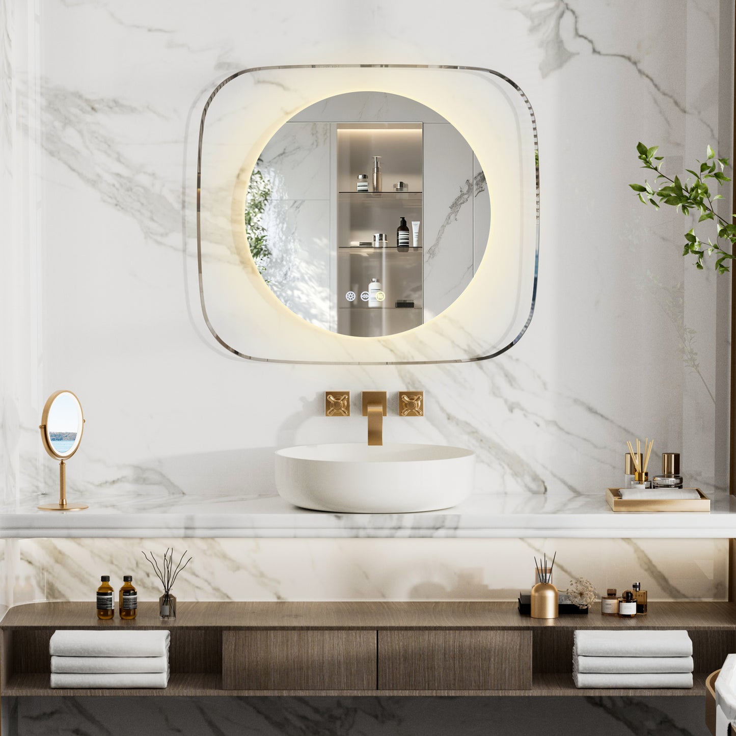 LUVODI Innovative Lighted Bathroom Mirror with Backlit Clear Glass Frame for Charming Lighting Effects( No Plug)