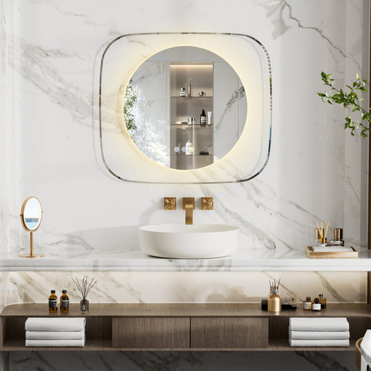 LUVODI Innovative Lighted Bathroom Mirror with Backlit Clear Glass Frame for Charming Lighting Effects( No Plug)
