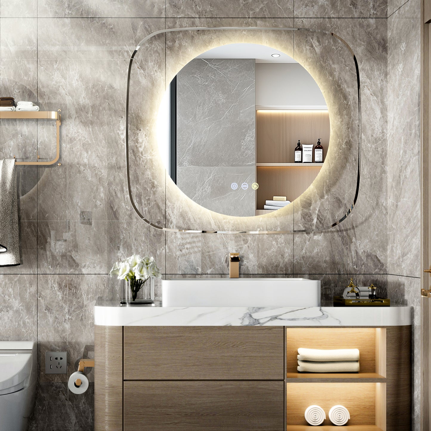LUVODI Innovative Lighted Bathroom Mirror with Backlit Clear Glass Frame for Charming Lighting Effects( No Plug)