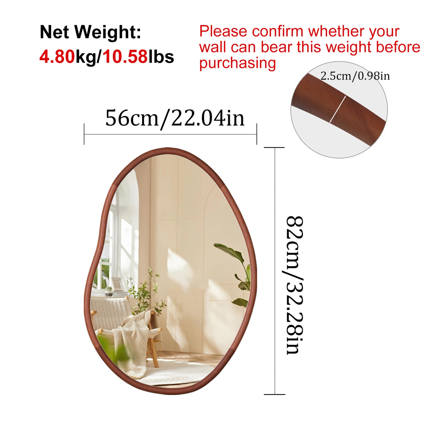 Mid Century Asymmetrical Wall Mirror Wood Frame Irregular Wall Mirror