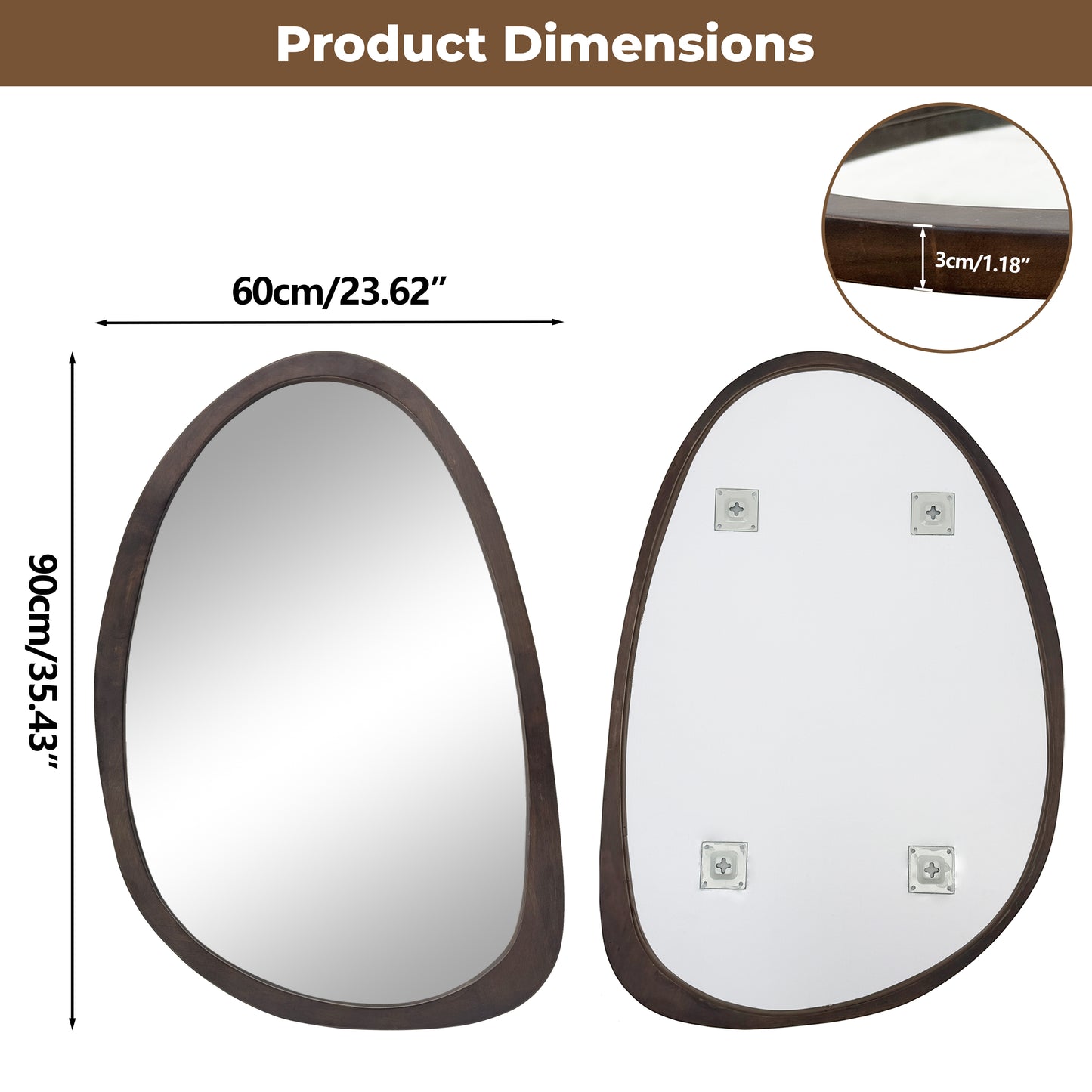 Modern Farmhouse Decorative Asymmetrical Wall Mirror Black Walnut Wood Framed