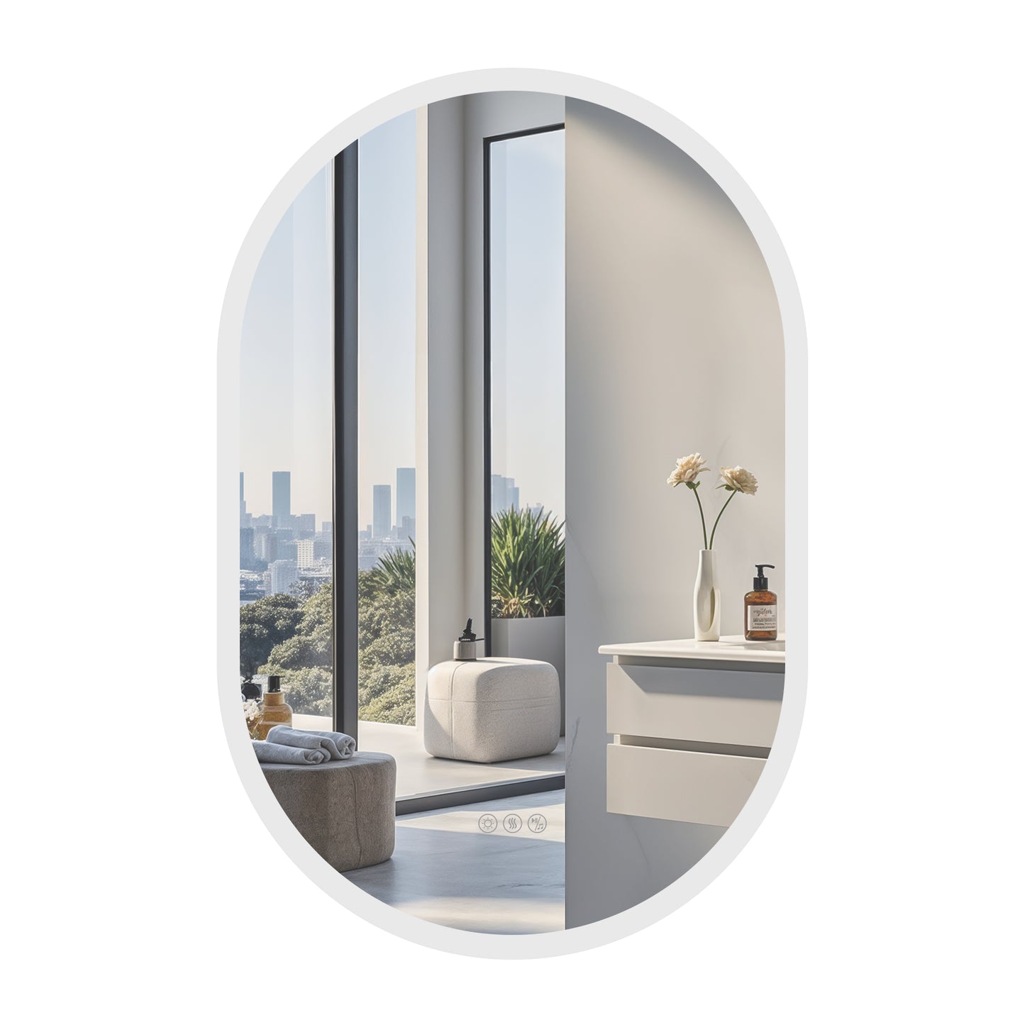 Espejo de baño LED ovalado largo LUVODI con altavoz Bluetooth, sin pantalla, 60 x 90 cm