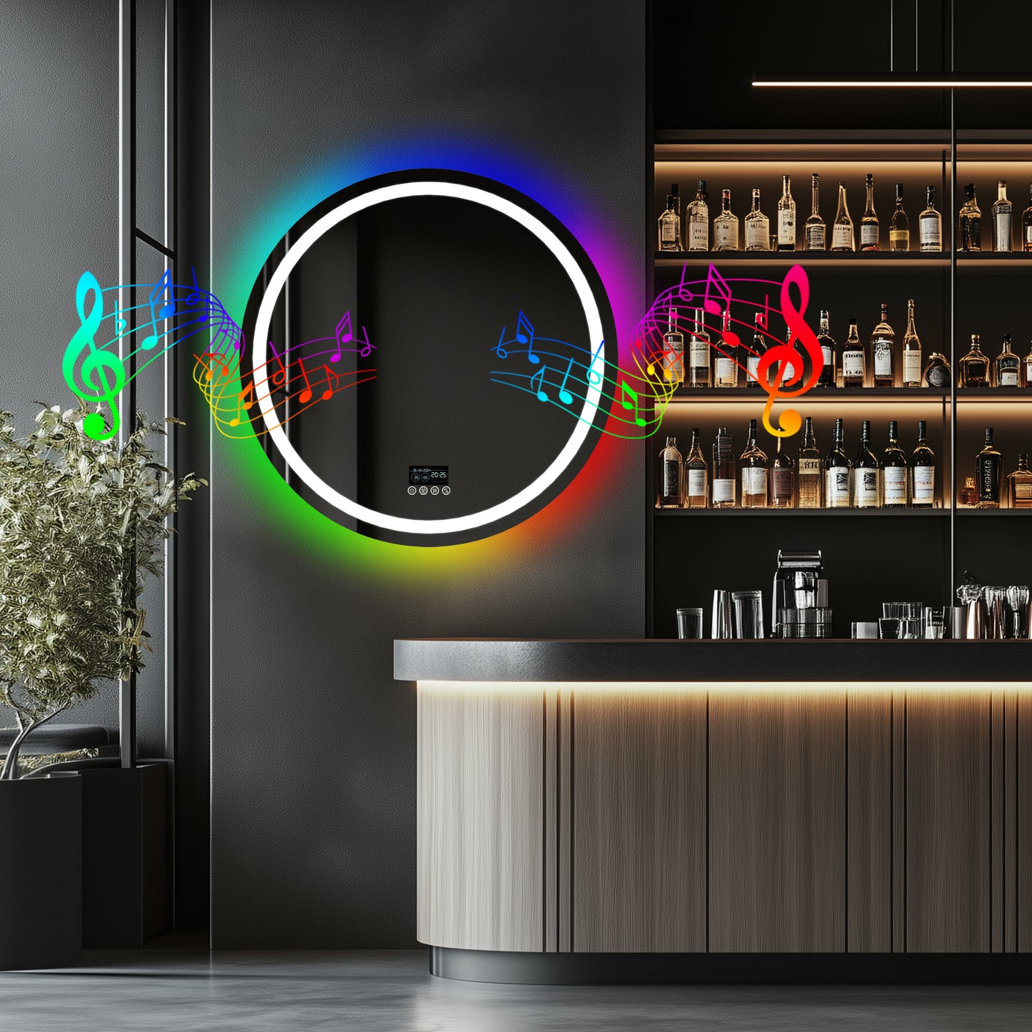 LUVODI Round LED Bluetooth Bathroom Mirror with RGB Backlit