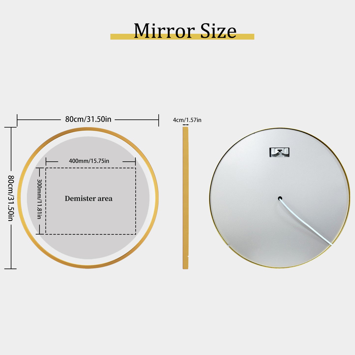 LUVODI Round LED Bathroom Mirror with Gold Aluminum Alloy Frame Sand to the Edge Mirror