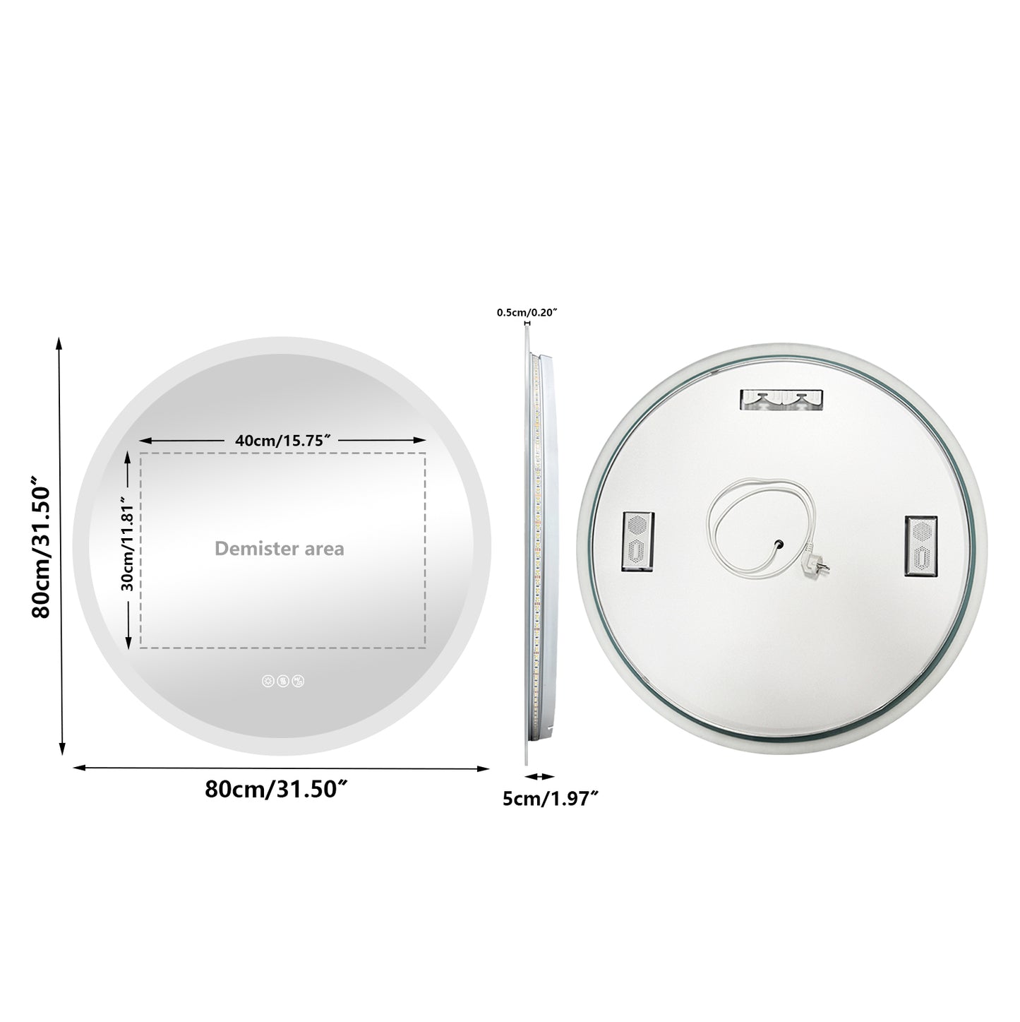 LUVODI Round Bluetooth Bathroom Mirror with Speaker, No Display 31.5 in