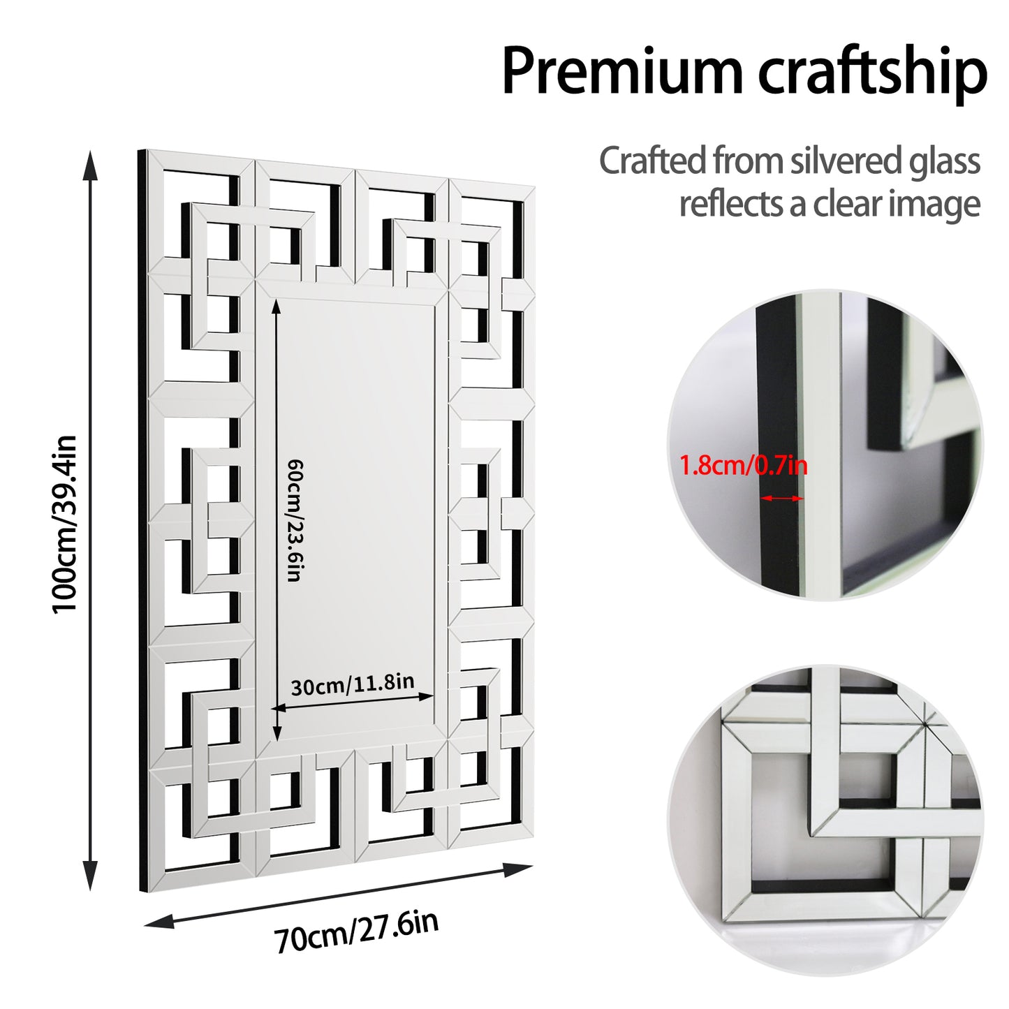 Silver Rectangular Venetian Mirror Wall Decor Mirror with Beveled Glass Edge