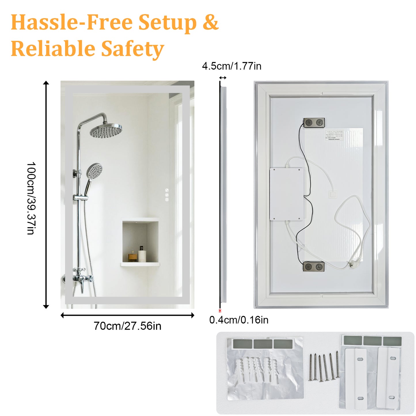 Espejo de baño rectangular de vidrio templado iluminado LUVODI con altavoces Bluetooth (sin pantalla)