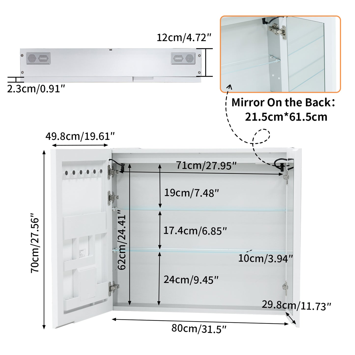 Luvodi - Botiquín LED de 32 x 28 pulgadas con espejo y Bluetooth para baño, antivaho y toma de corriente