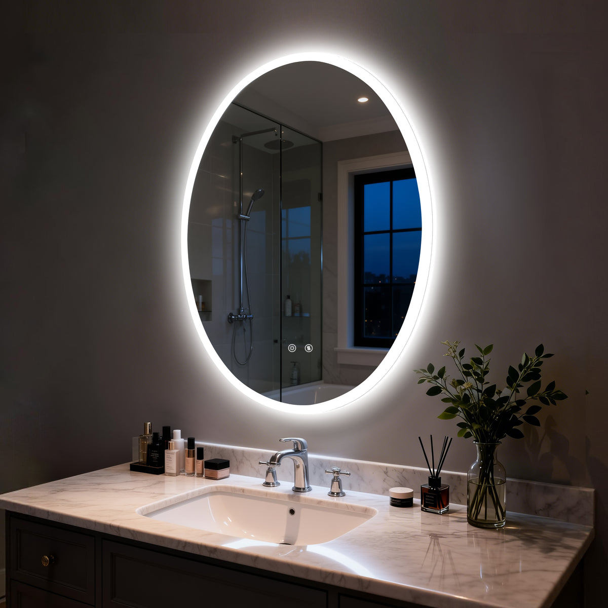 LUVODI Oval LED Bathroom Mirror, Tempered Glass (Glowing Outer Edge)