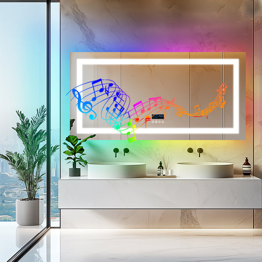 LUVODI Rectangular Bluetooth Bathroom Mirror with RGB Backlit, Smart Display Horizontal Hanging