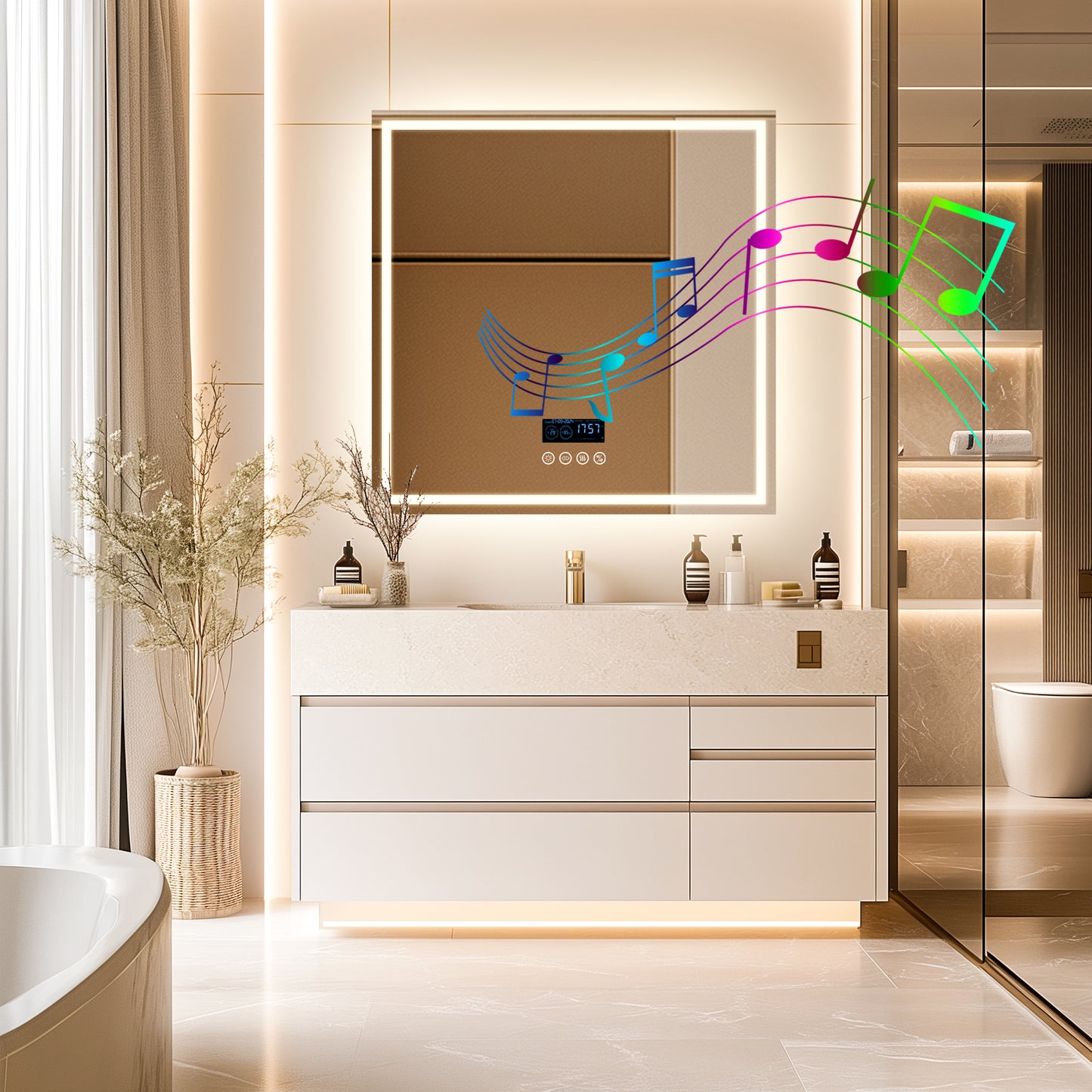 LUVODI Square LED Buetooth Bathroom Mirror Music Mirror