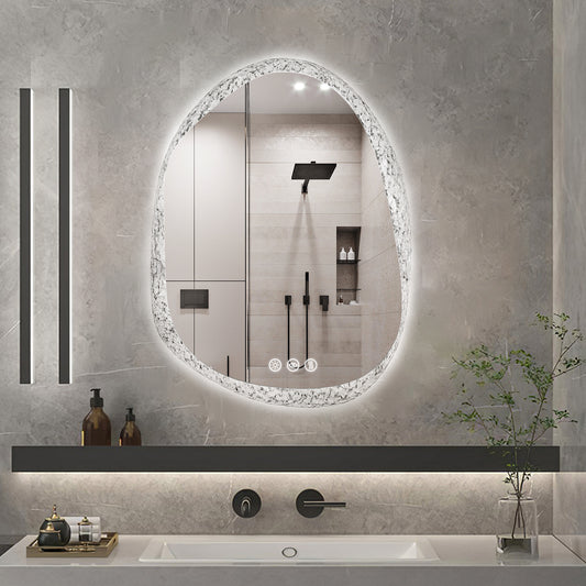 LUVODI Irregular Crystal Glass Wall Lighted Bathroom Mirror with Backlit Dimmable LED Vanity Mirror