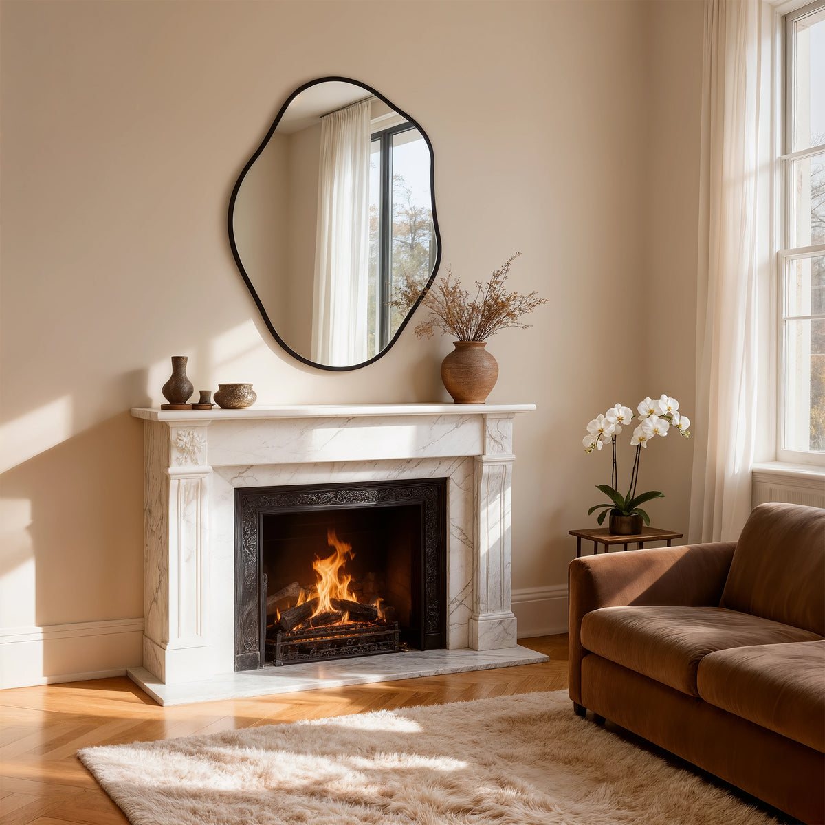 Asymmetrical Wall Mirror, Irregular Black Frame Mirror for Entryway