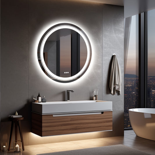 LUVODI Round LED Bathroom Mirror Anti-fog 3 Color Makeup Shaving Mirror