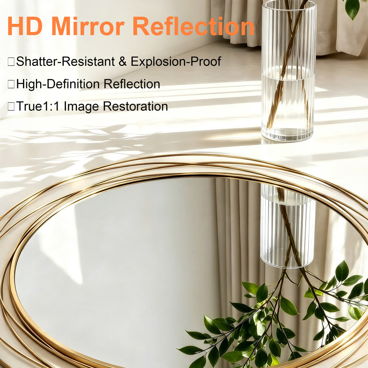 31.5in Large Round Decorative Mirrors, Metal Wire Frame Wall Mirror, Black & Gold