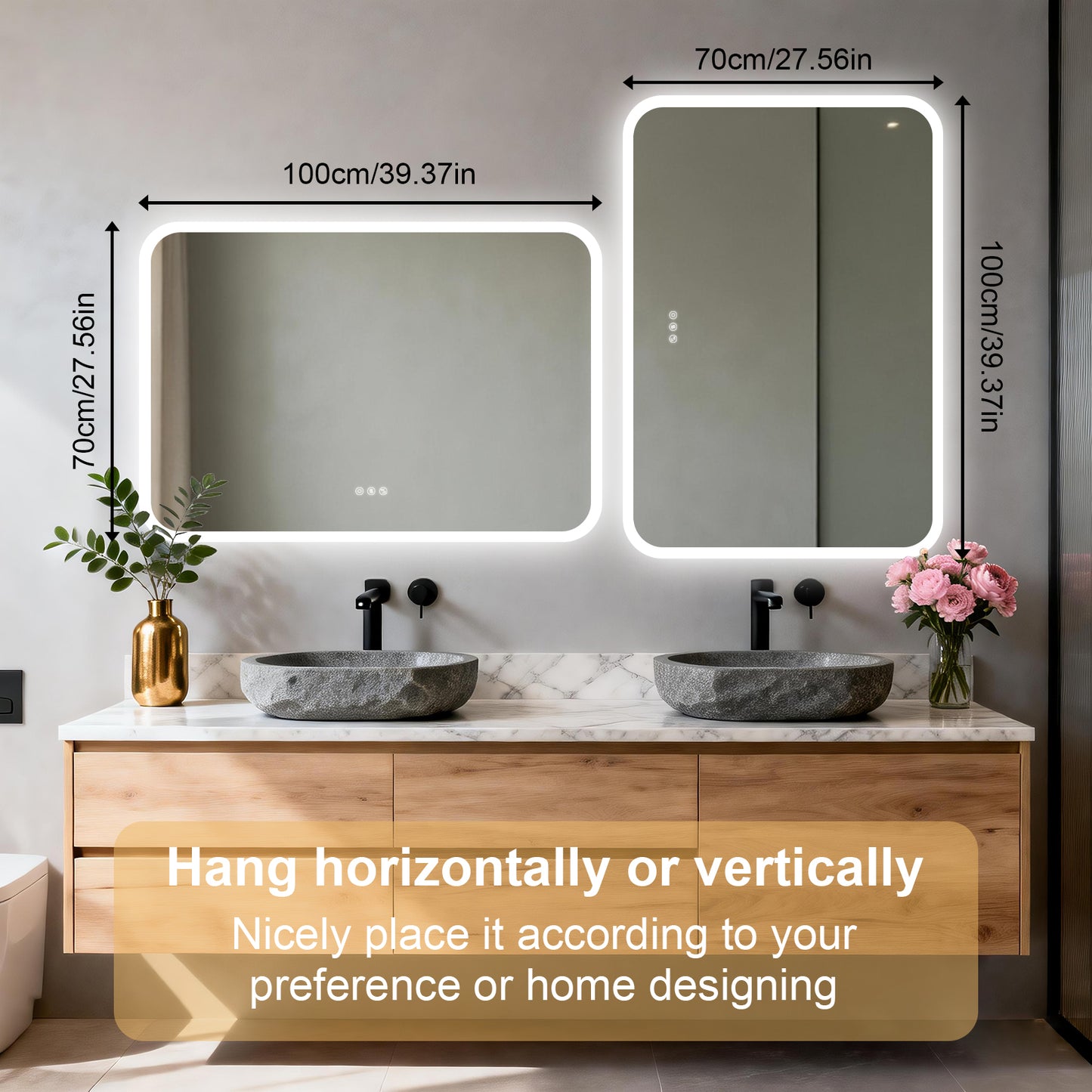LUVODI Rounded Corner LED Mirror with Bluetooth Speaker Lighted Bathroom Vanity Mirror