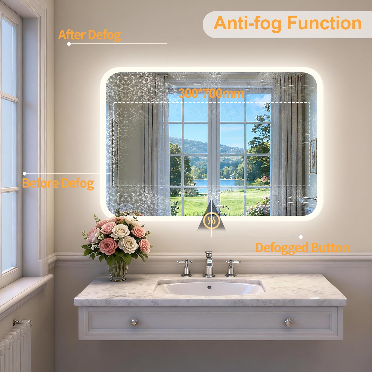 LUVODI Rounded Corner LED Mirror with Bluetooth Speaker Lighted Bathroom Vanity Mirror